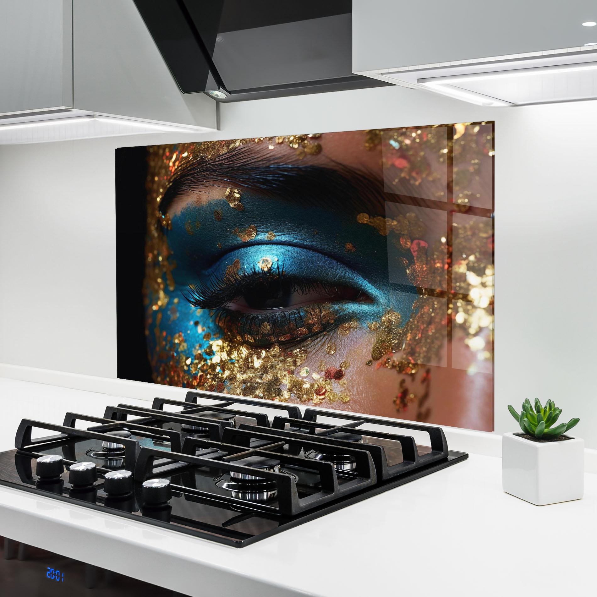 Konyhai üveg hátfal Blue Gold Glitter mockup 6