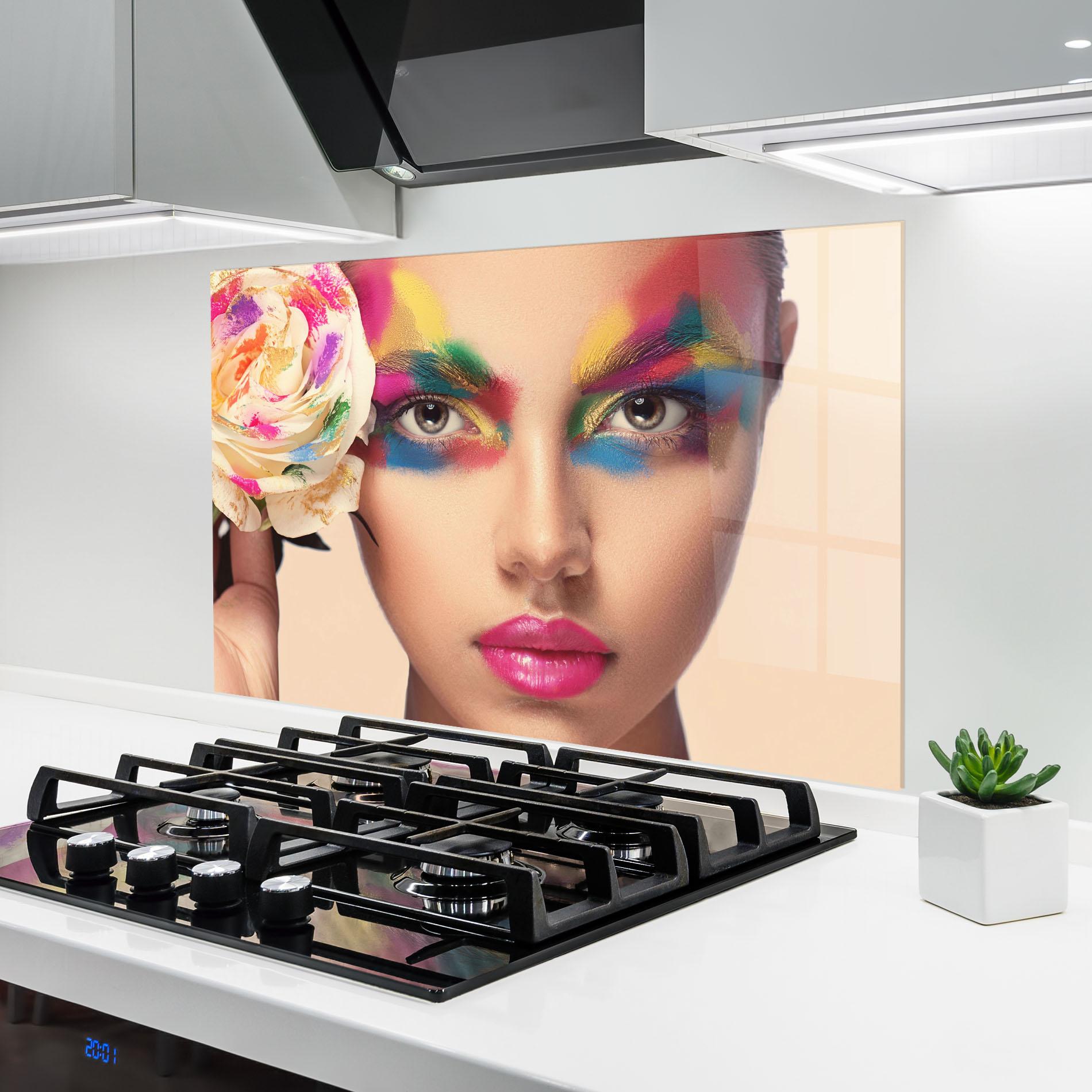 Konyhai üveg hátfal Colorful Makeup Girl mockup 6