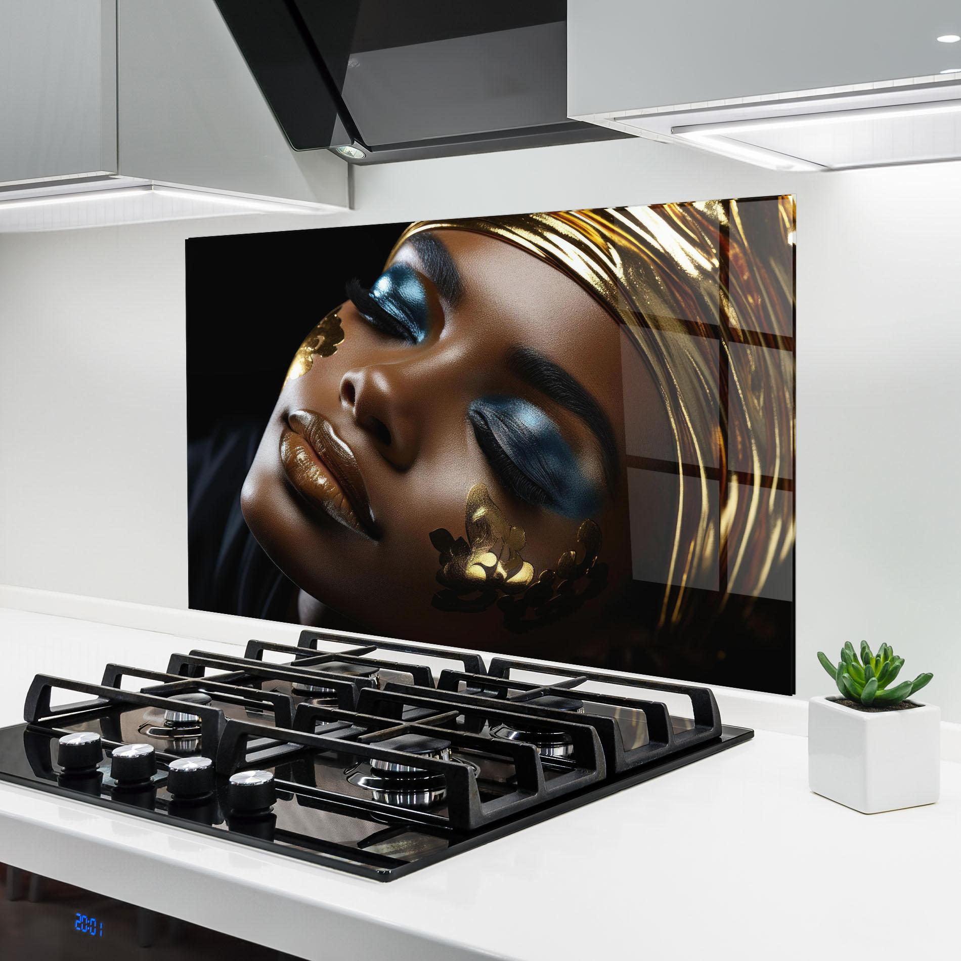 Konyhai üveg hátfal Dark Blue Makeup mockup 6