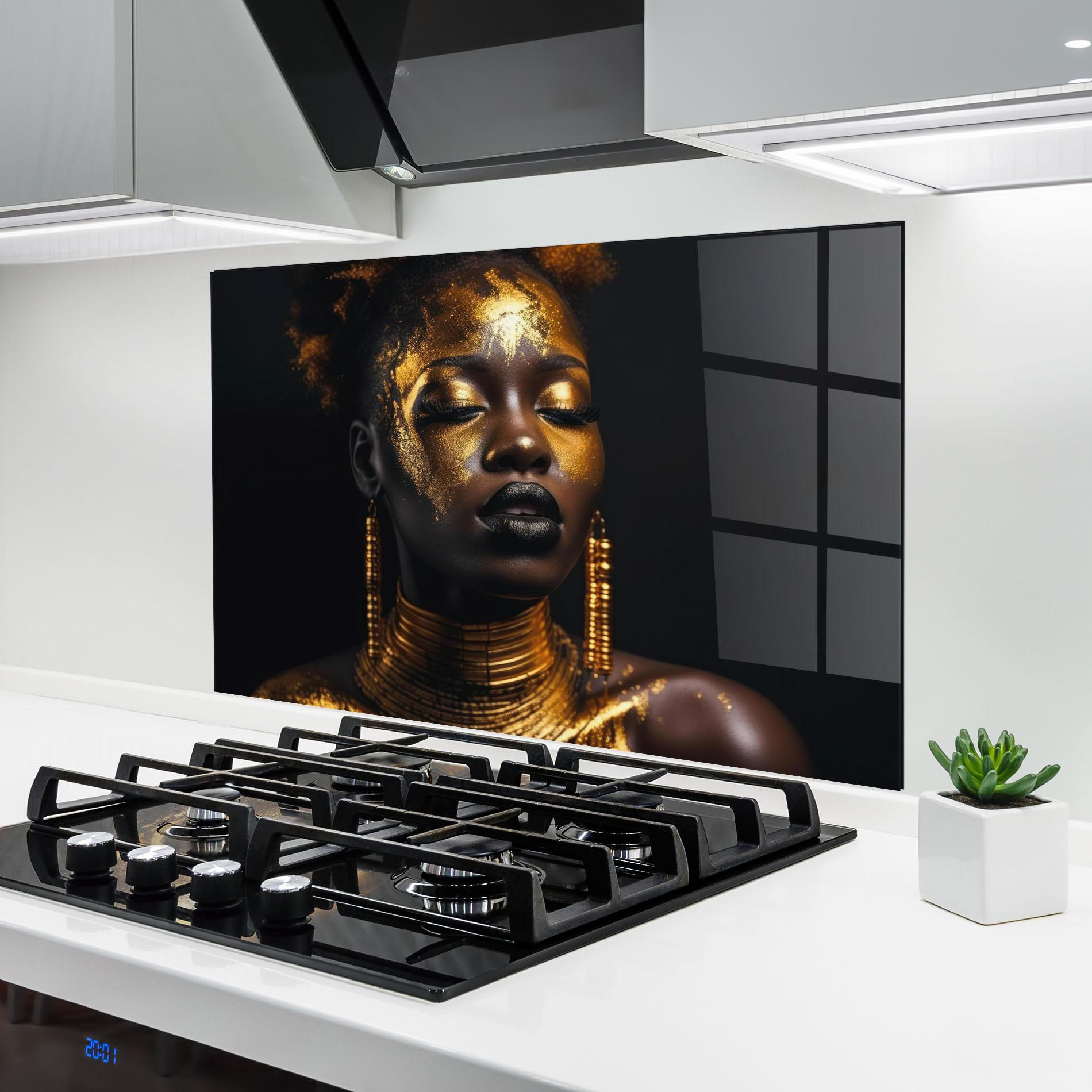 Konyhai üveg hátfal Gold Makeup Black Lips mockup 6