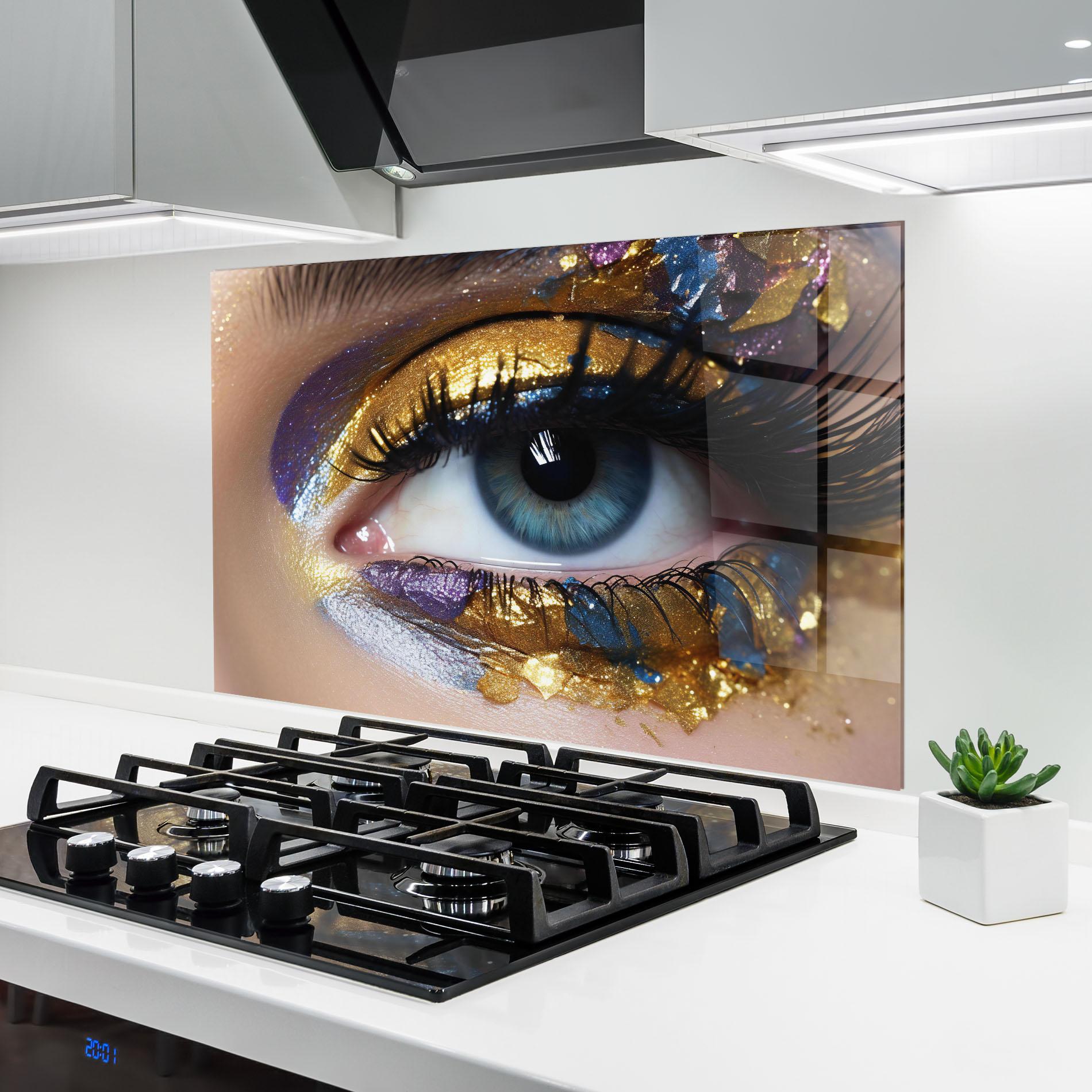 Konyhai üveg hátfal Golden Purple Make Up mockup 6