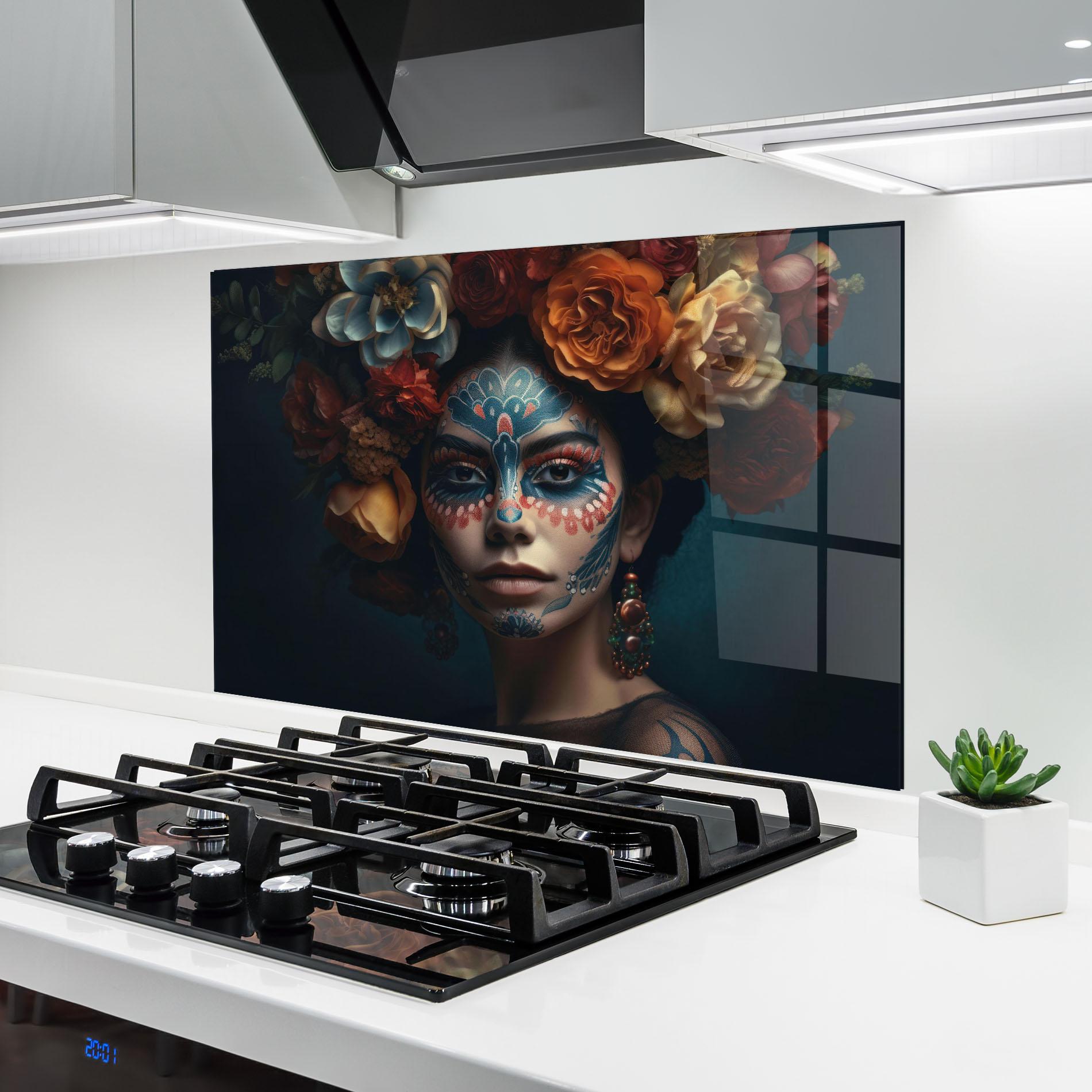 Konyhai üveg hátfal Skull Makeup mockup 6