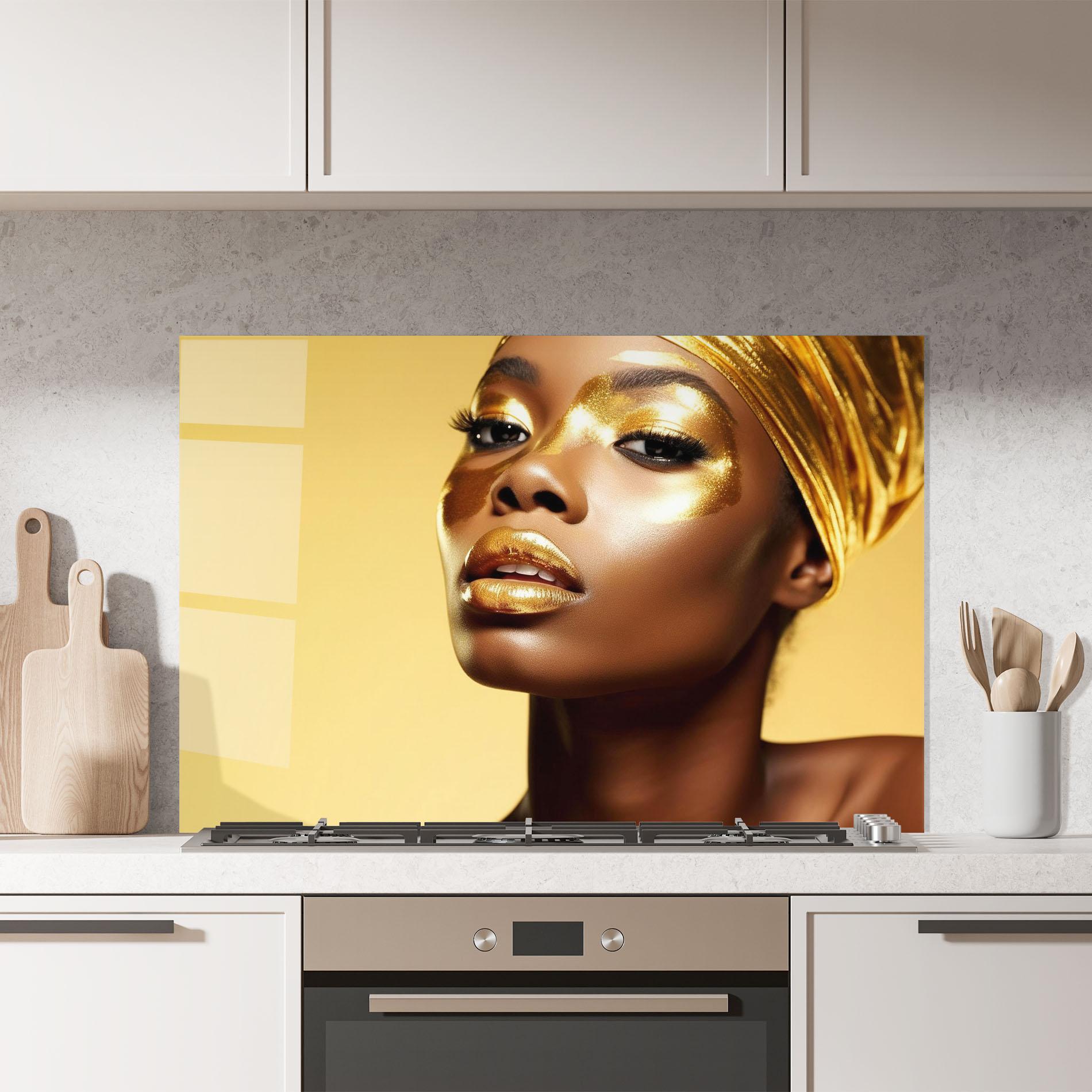 Konyhai üveg hátfal Gold Headdress mockup 7
