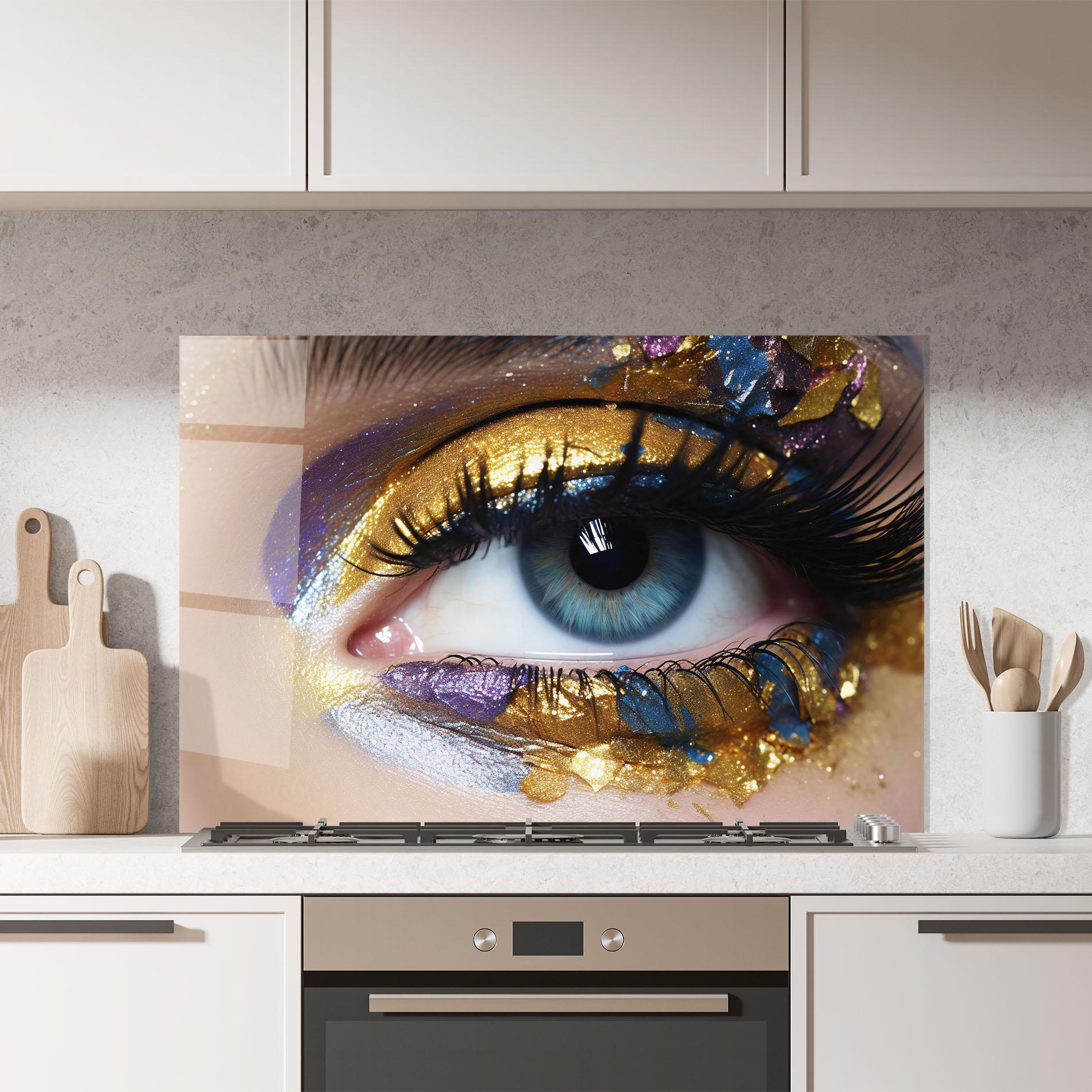 Konyhai üveg hátfal Golden Purple Make Up mockup 7