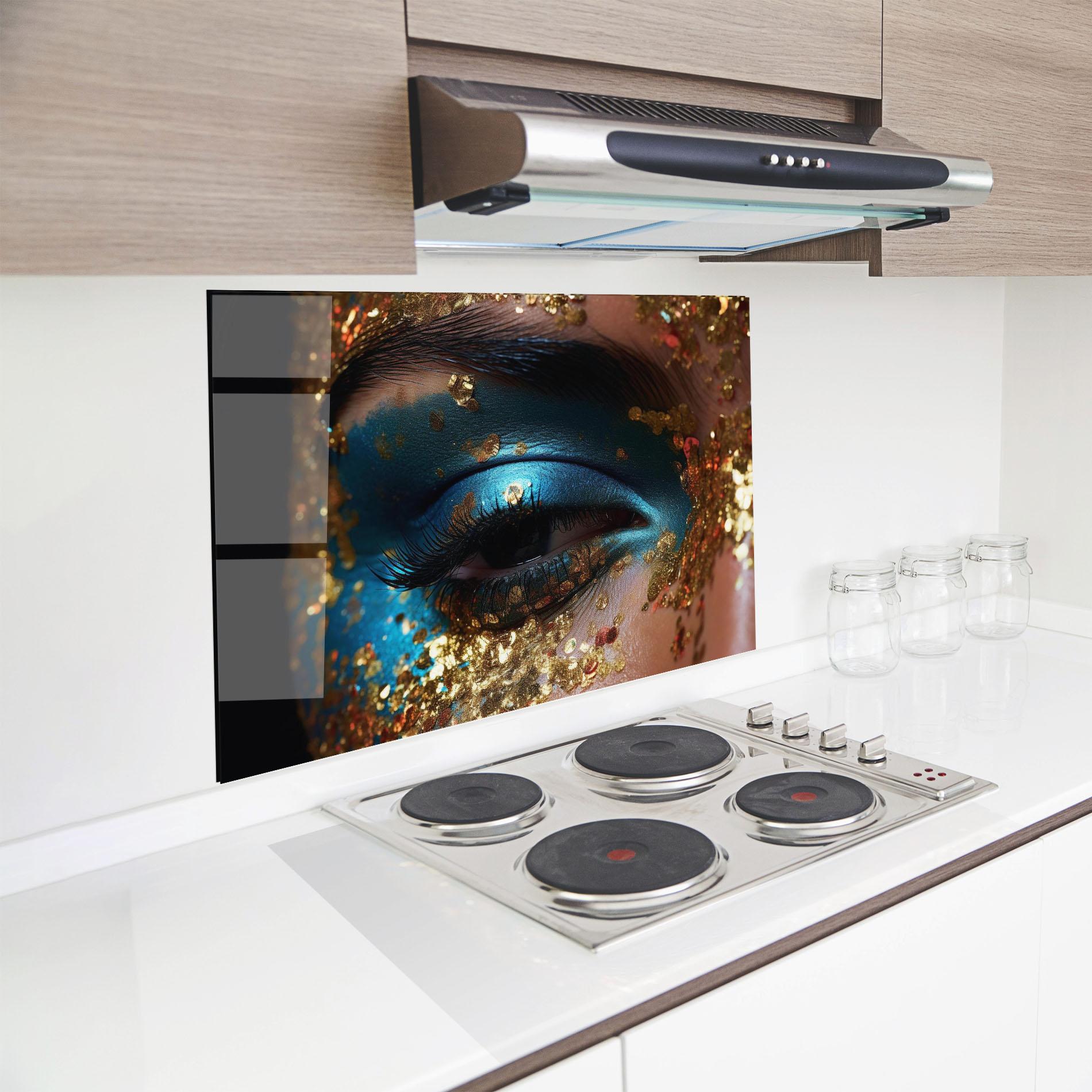 Konyhai üveg hátfal Blue Gold Glitter mockup 8