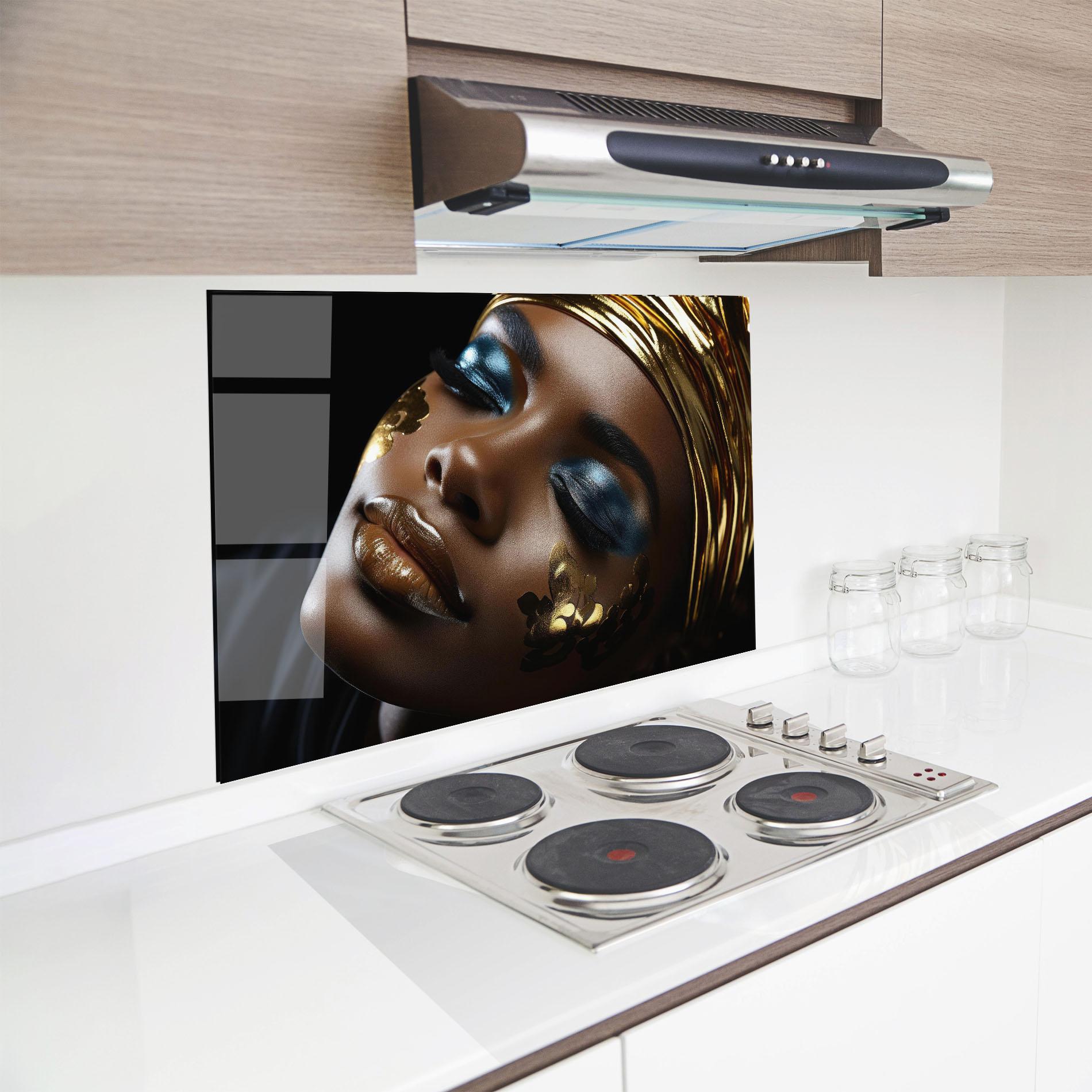 Konyhai üveg hátfal Dark Blue Makeup mockup 8