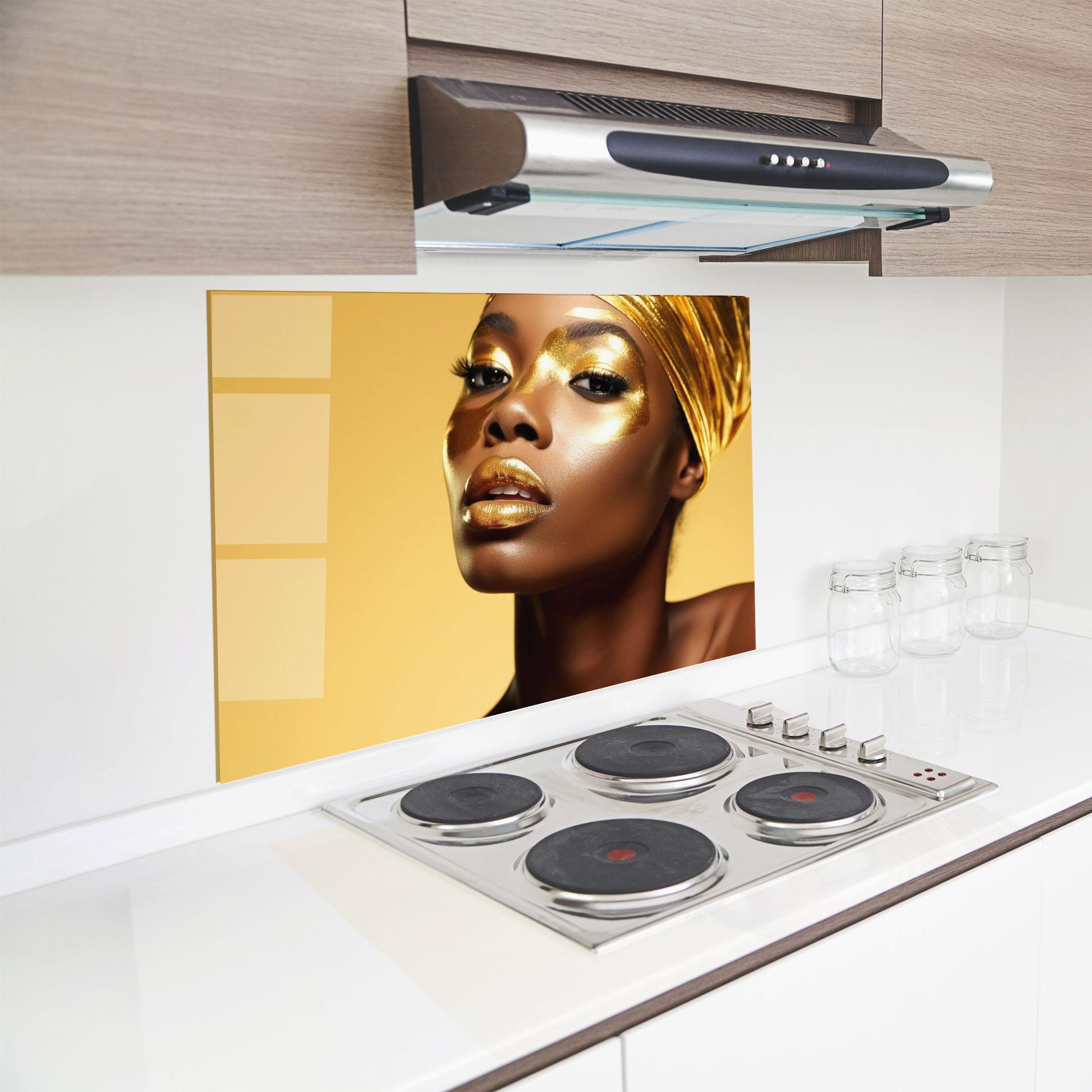 Konyhai üveg hátfal Gold Headdress mockup 8
