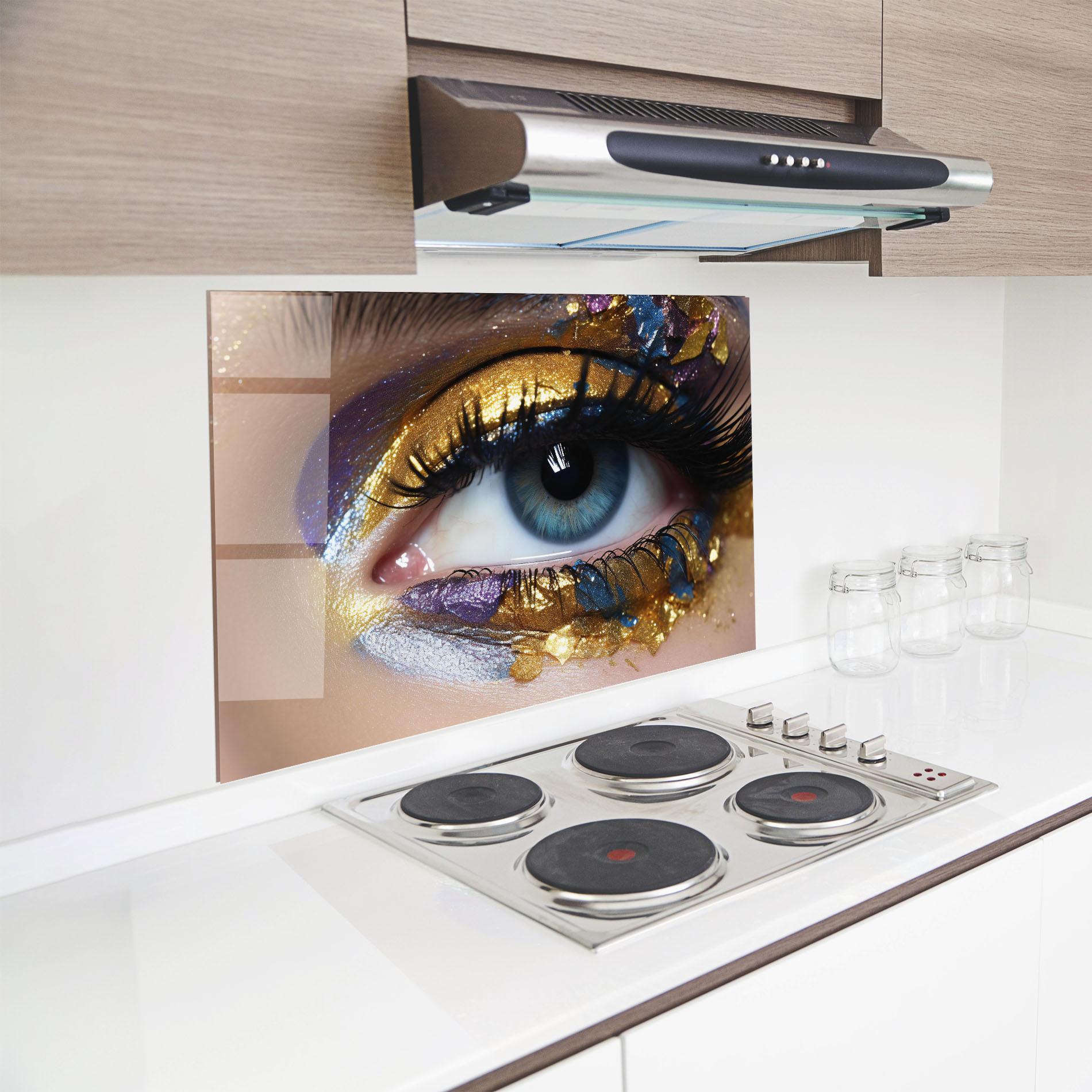 Konyhai üveg hátfal Golden Purple Make Up mockup 8