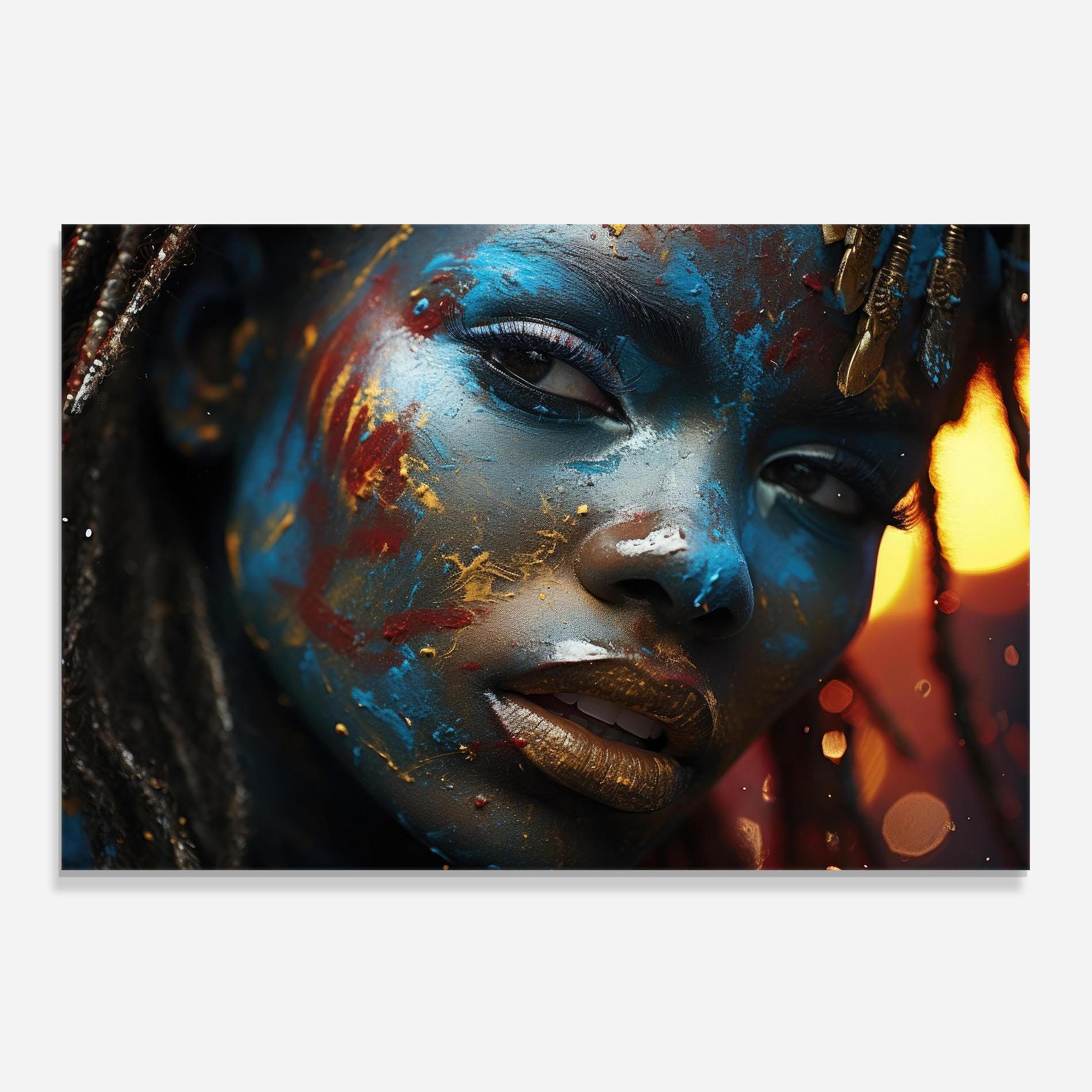 Konyhai üveg hátfal Blue Paint Woman mockup 0