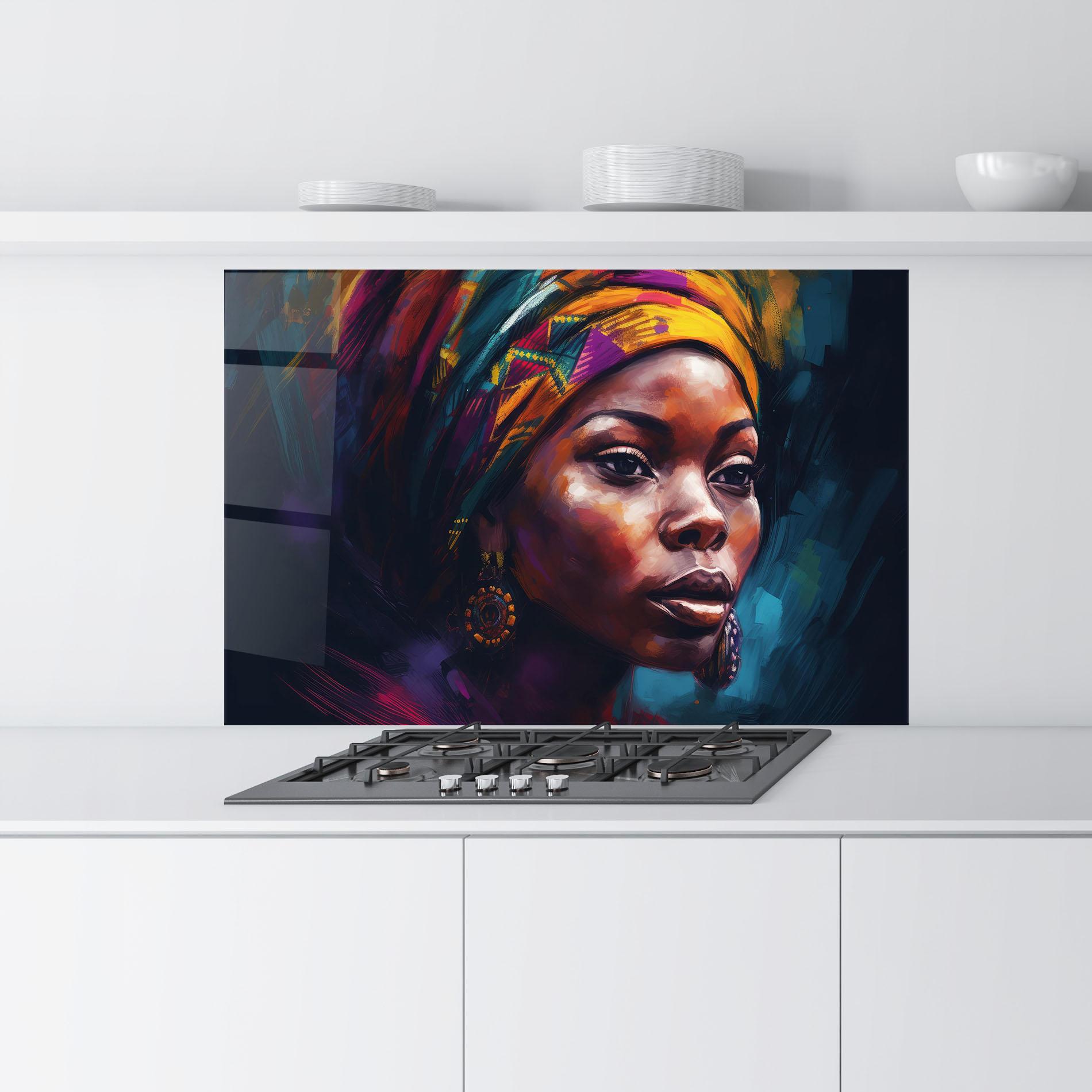 Konyhai üveg hátfal Black Traditional Woman mockup 9