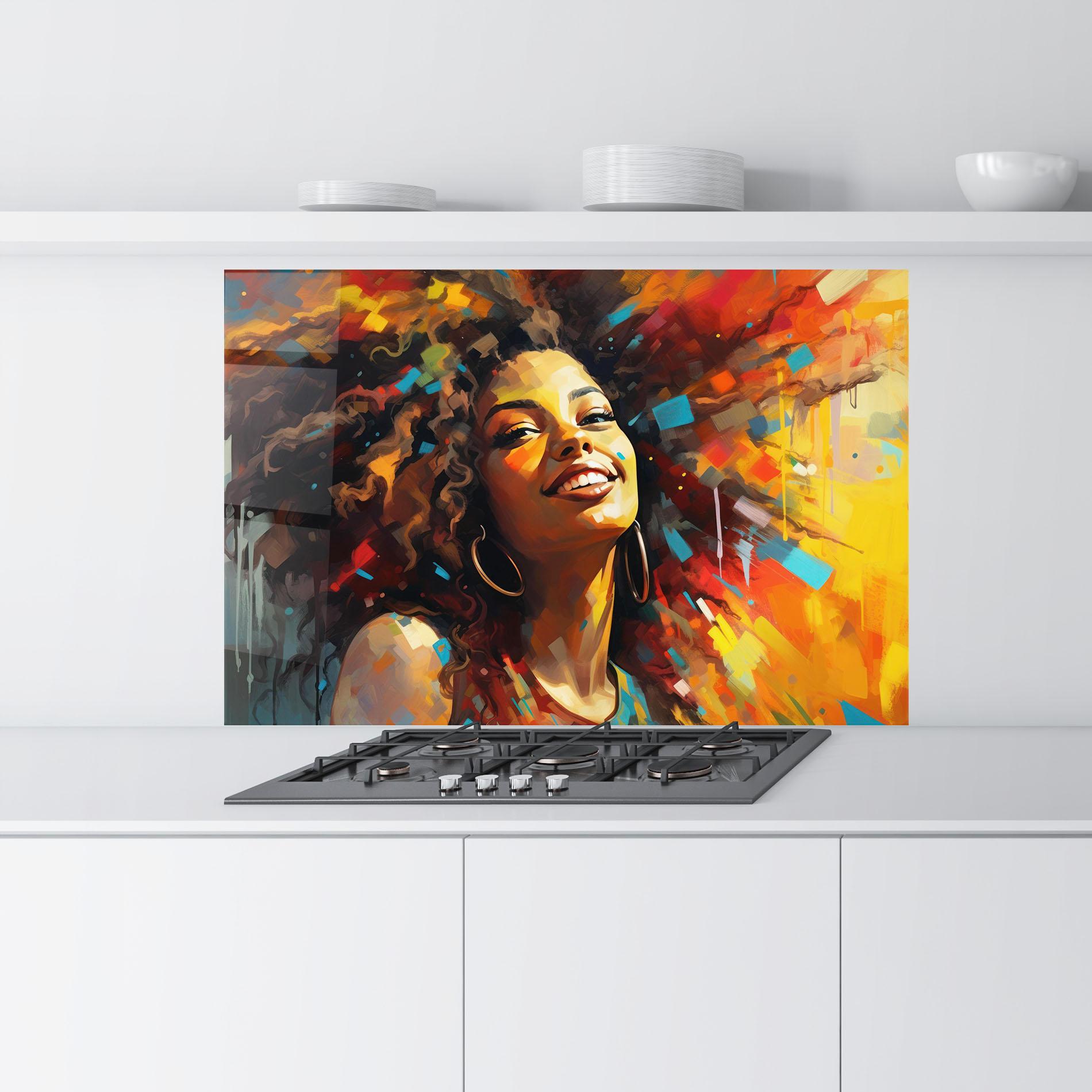 Konyhai üveg hátfal Cheerful African Woman mockup 9