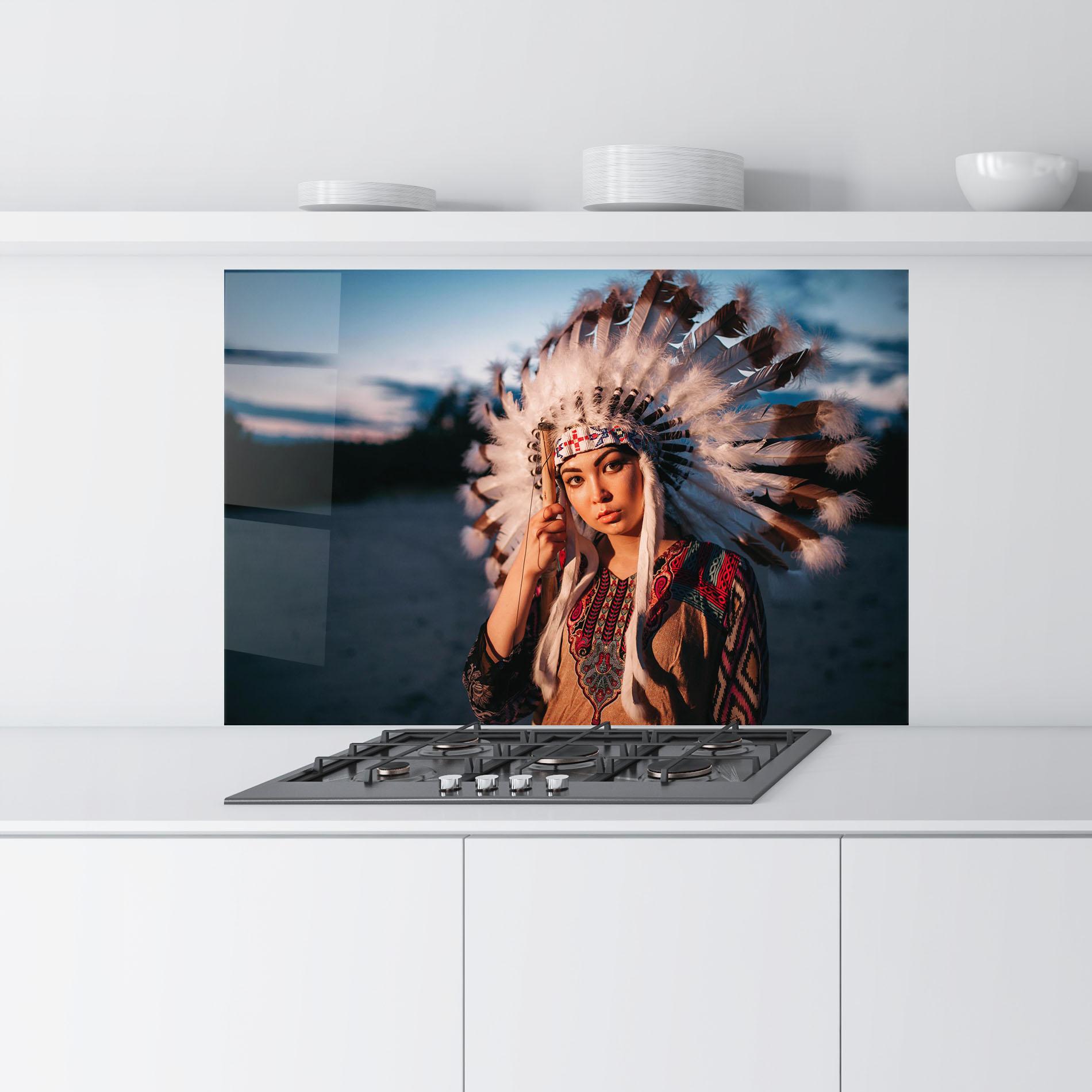 Konyhai üveg hátfal Indian Woman Sunset mockup 9