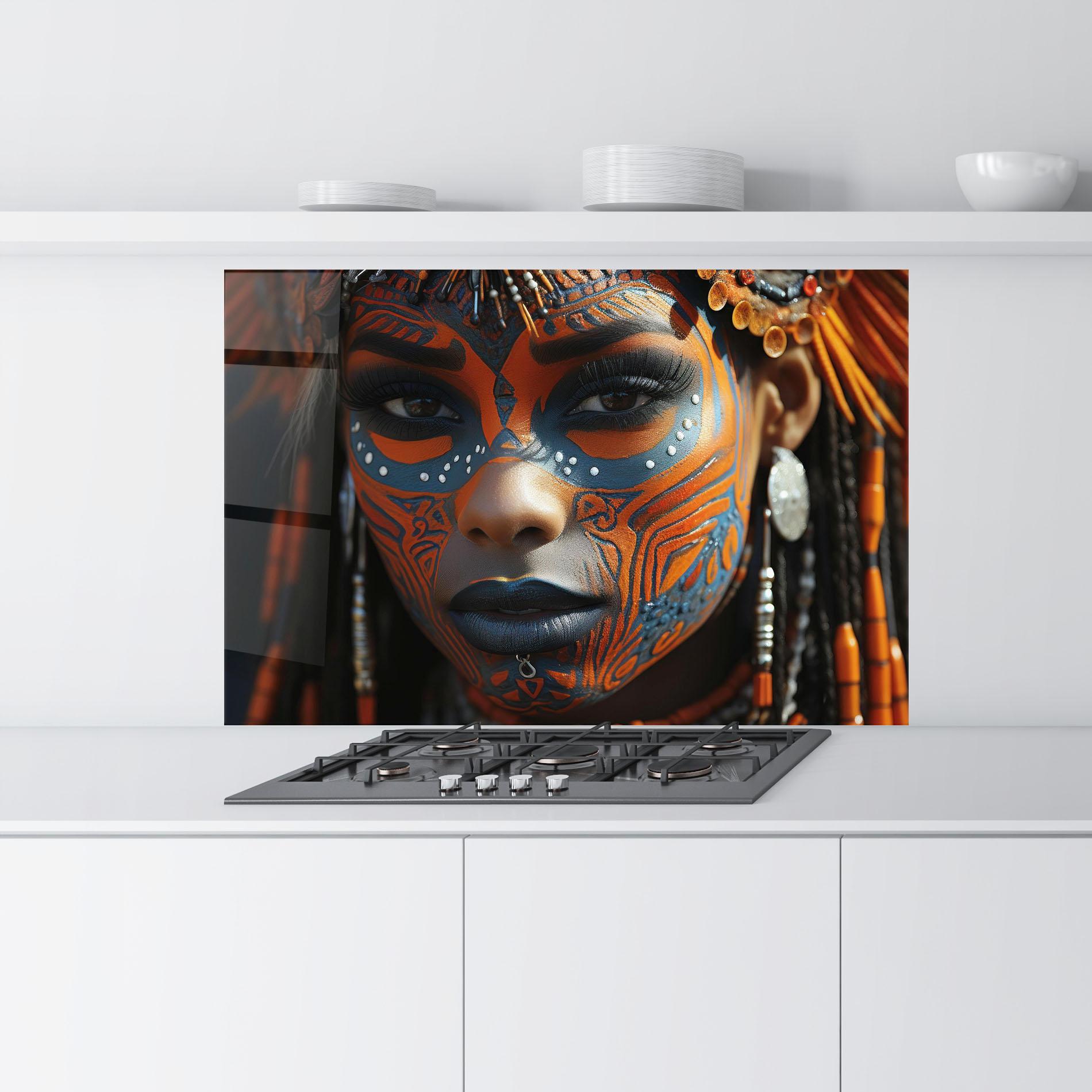 Konyhai üveg hátfal Orange Tribal Paint mockup 9