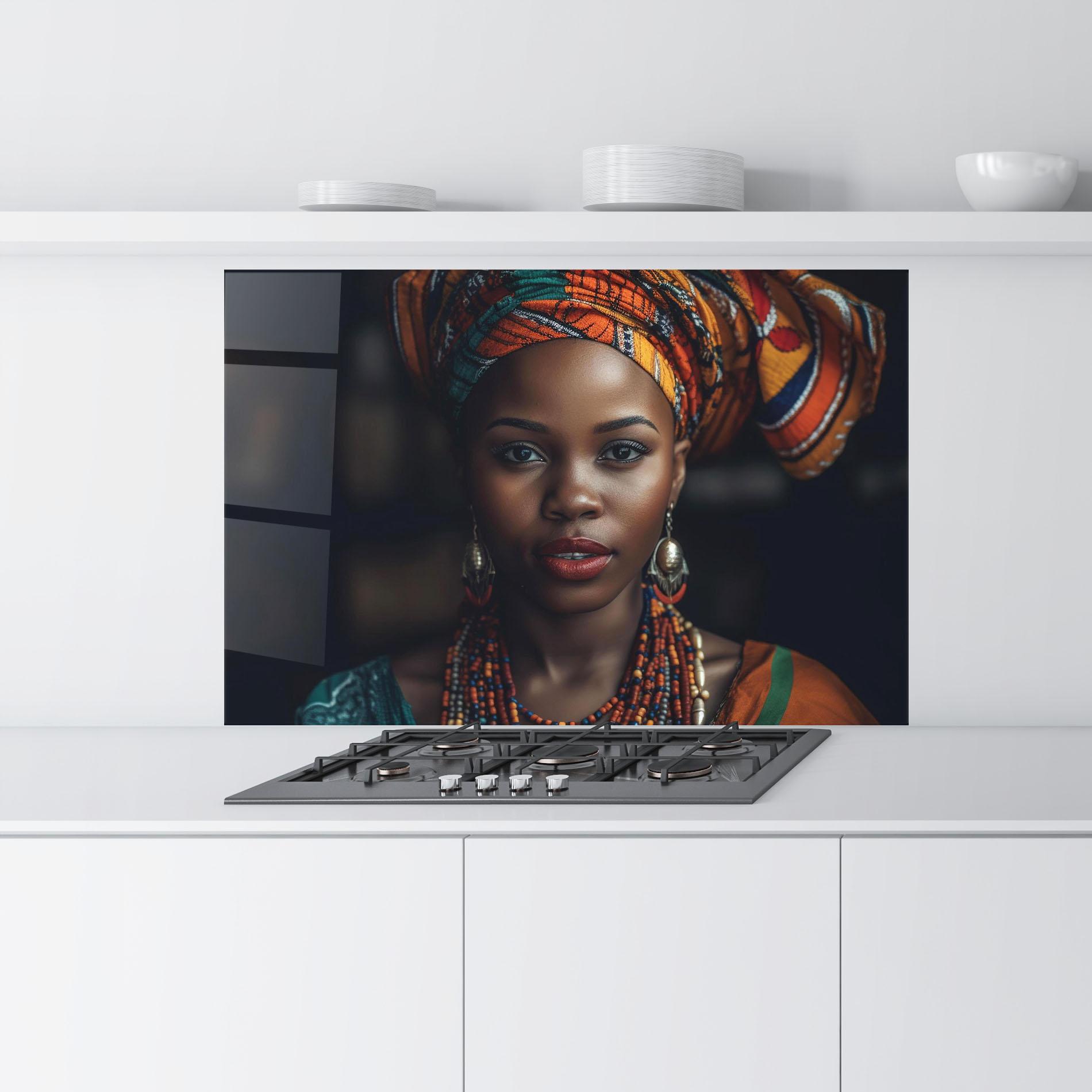 Konyhai üveg hátfal Young African Woman mockup 9