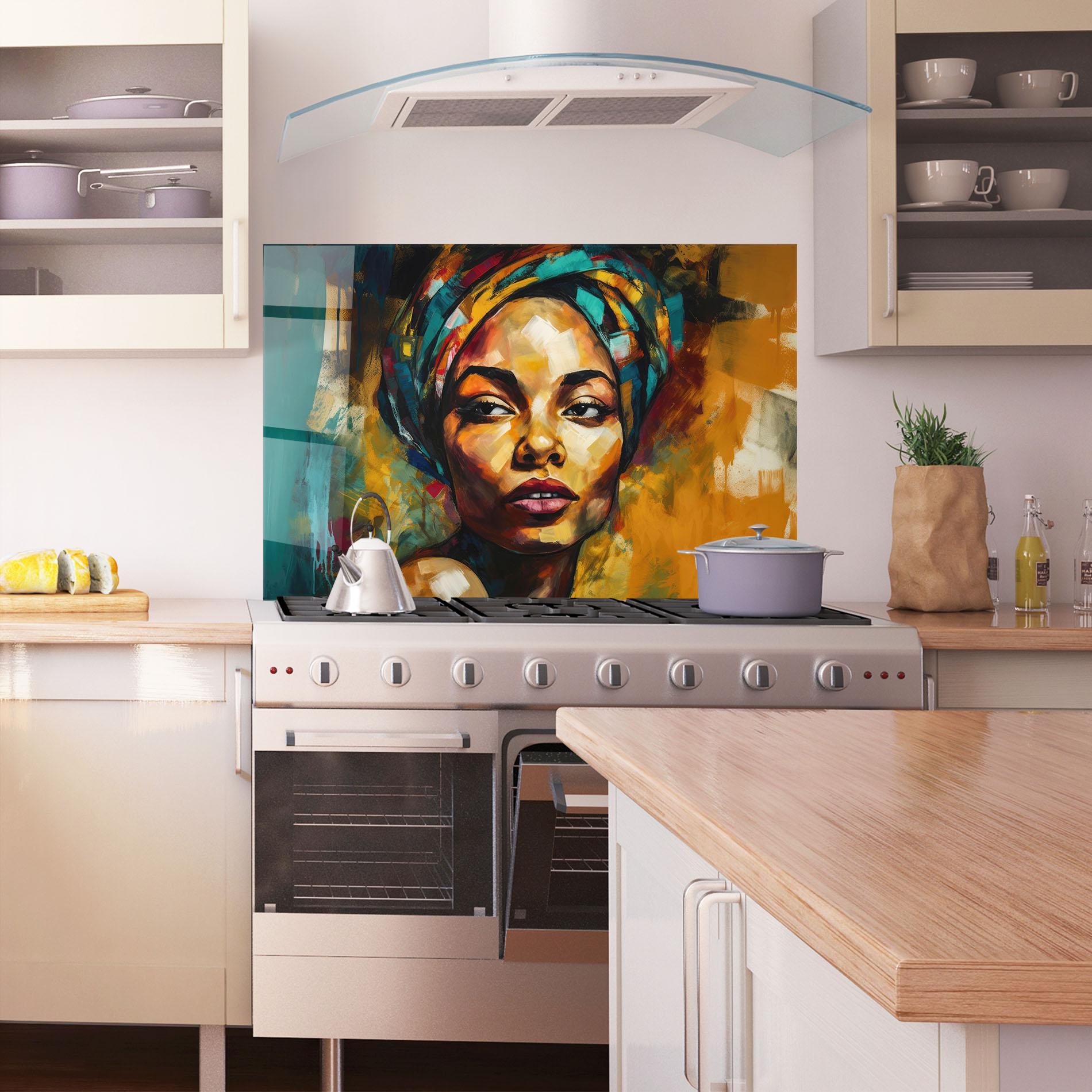 Konyhai üveg hátfal African Woman Looking mockup 1