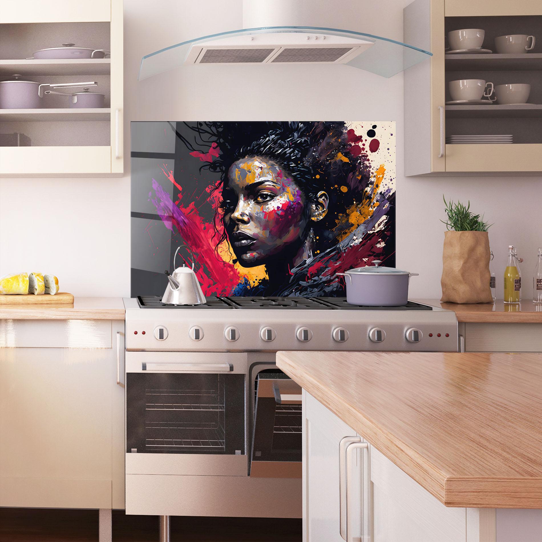 Konyhai üveg hátfal African Woman Splash mockup 1