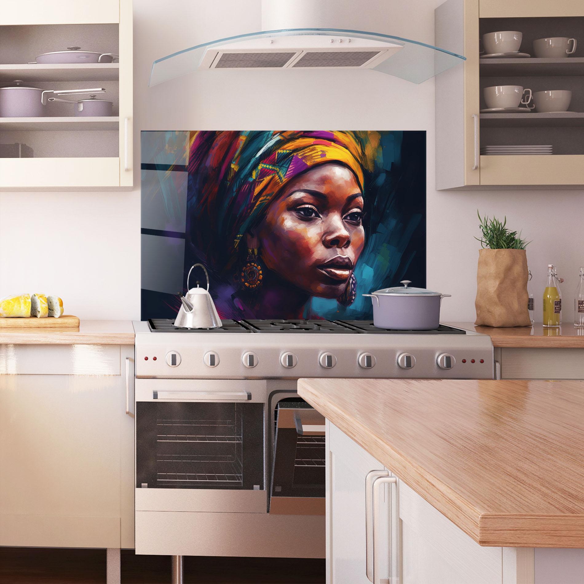 Konyhai üveg hátfal Black Traditional Woman mockup 1