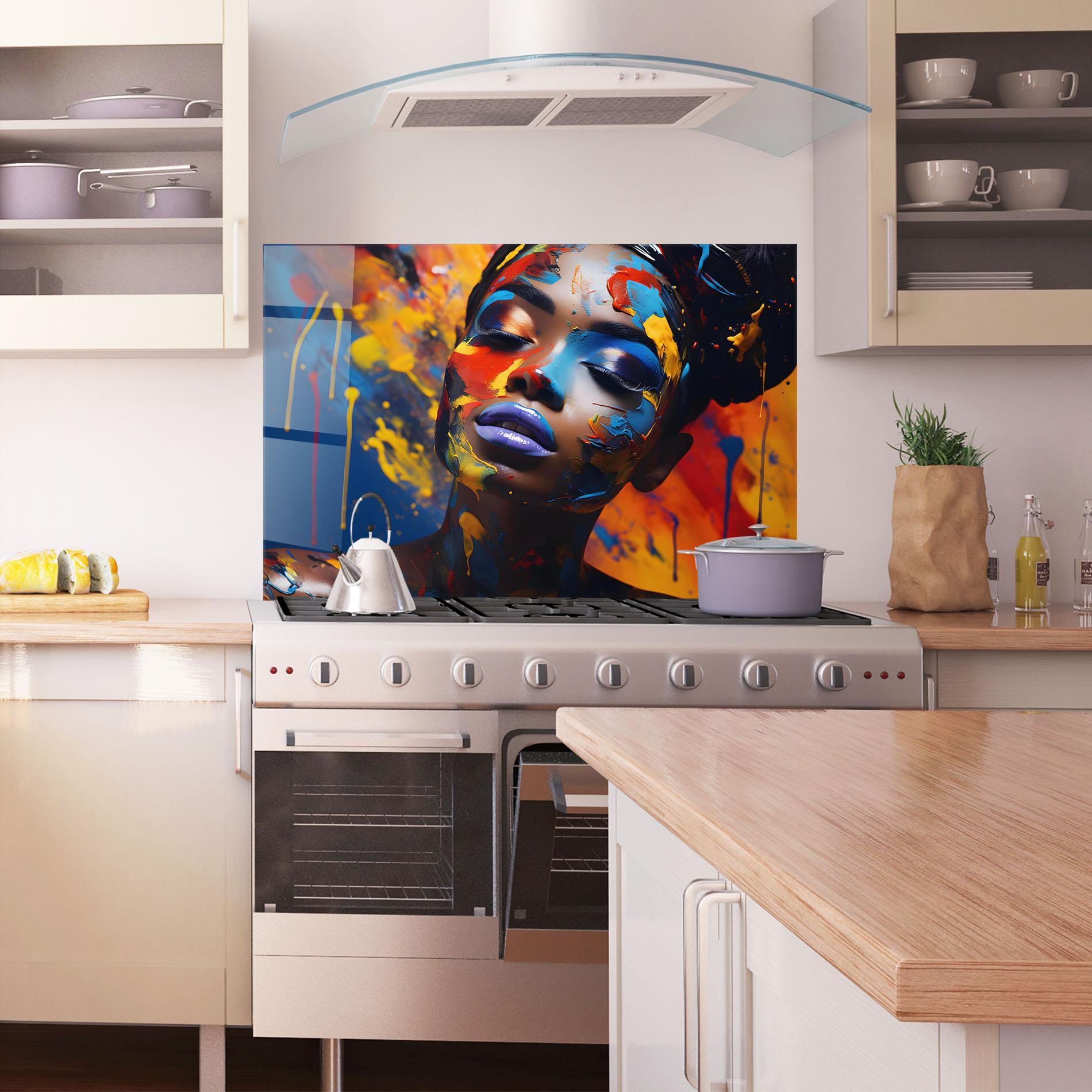 Konyhai üveg hátfal Color Splash African Woman mockup 1