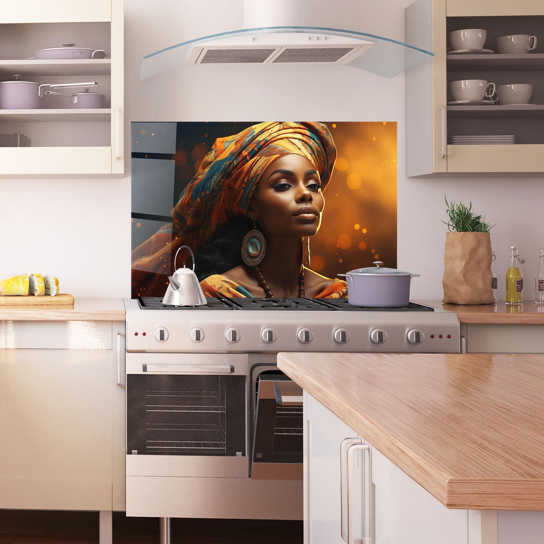 Konyhai üveg hátfal Fashion African Portrait mockup 1