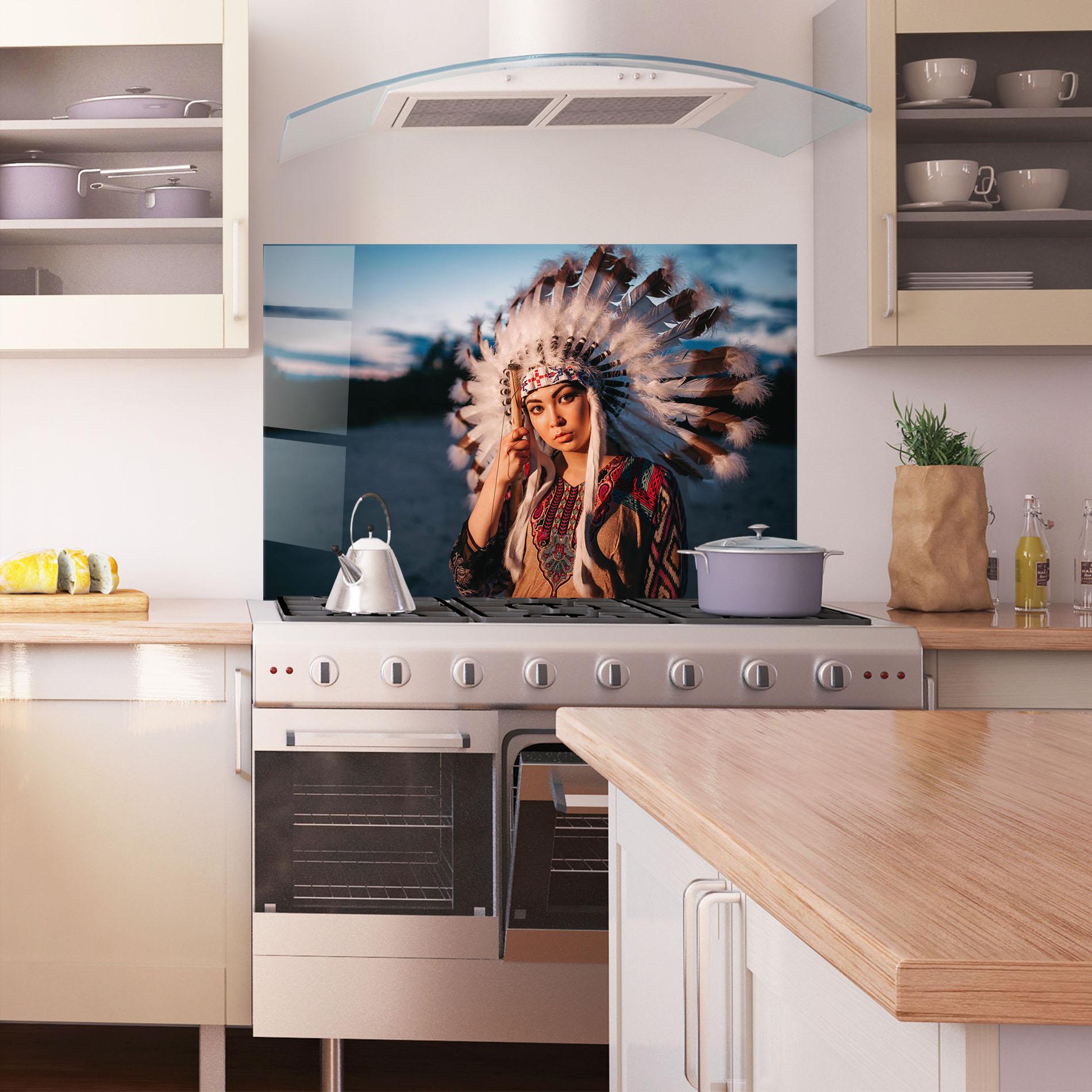 Konyhai üveg hátfal Indian Woman Sunset mockup 1