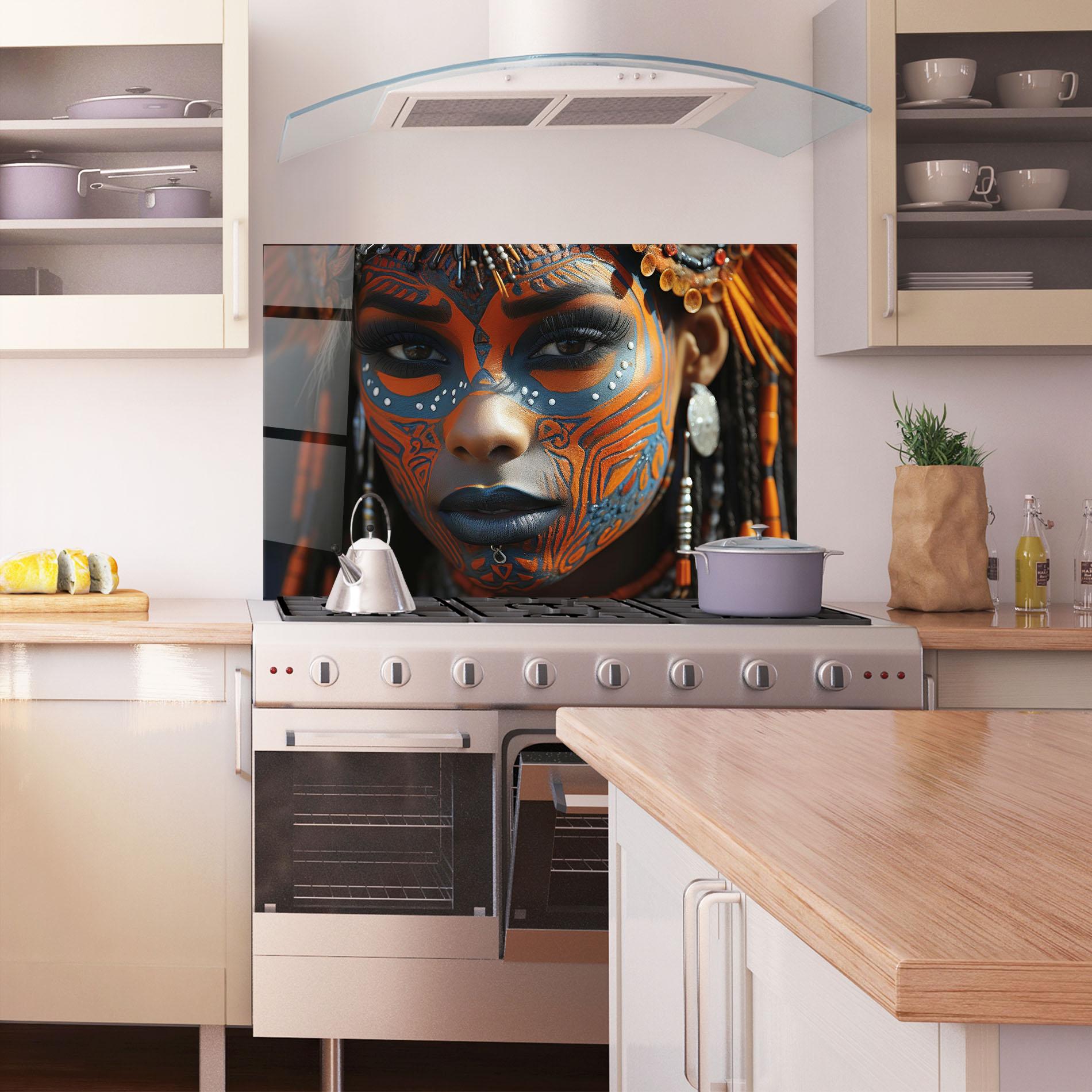 Konyhai üveg hátfal Orange Tribal Paint mockup 1