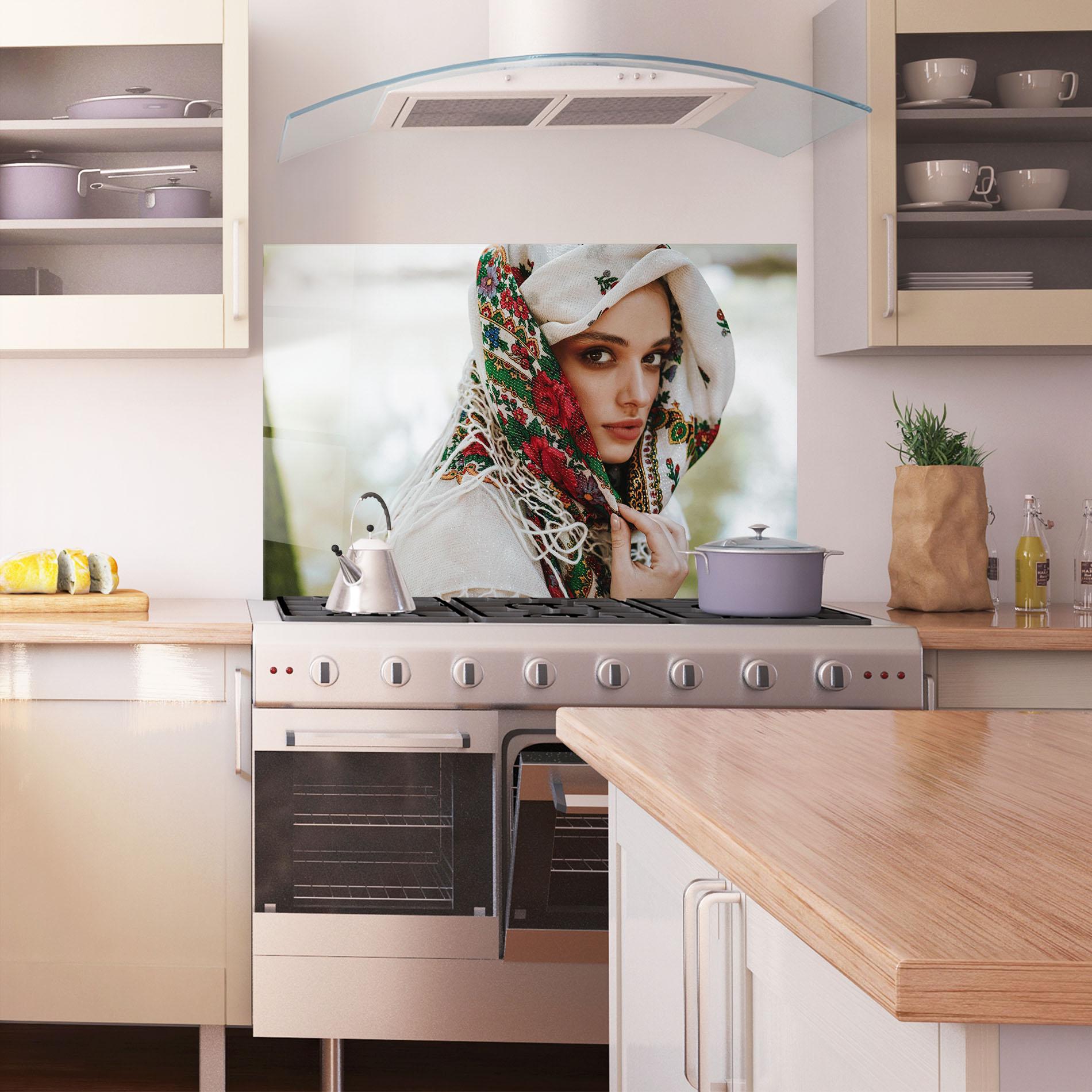 Konyhai üveg hátfal Ukrainian Embroidered Dress mockup 1