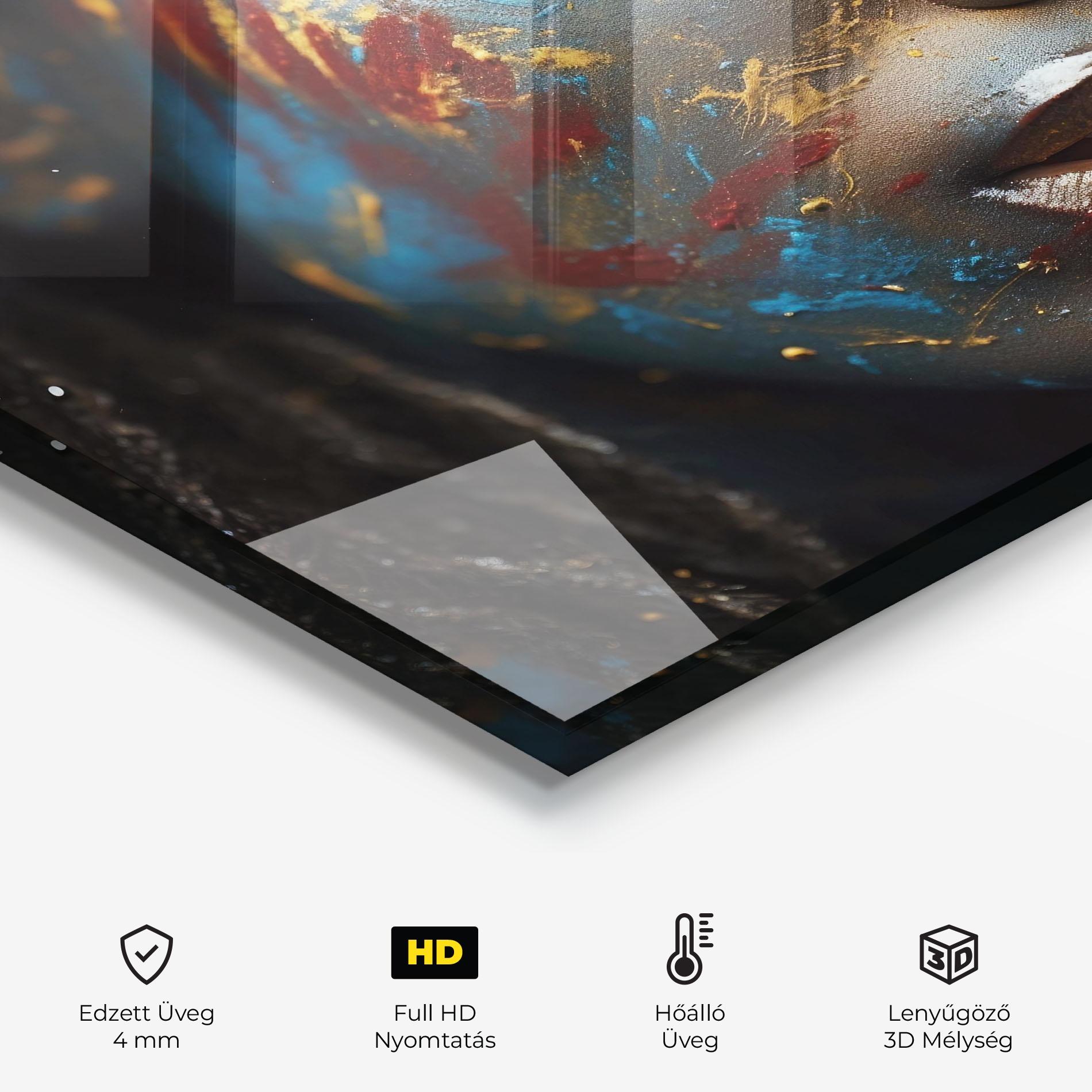 Konyhai üveg hátfal Blue Paint Woman mockup 2