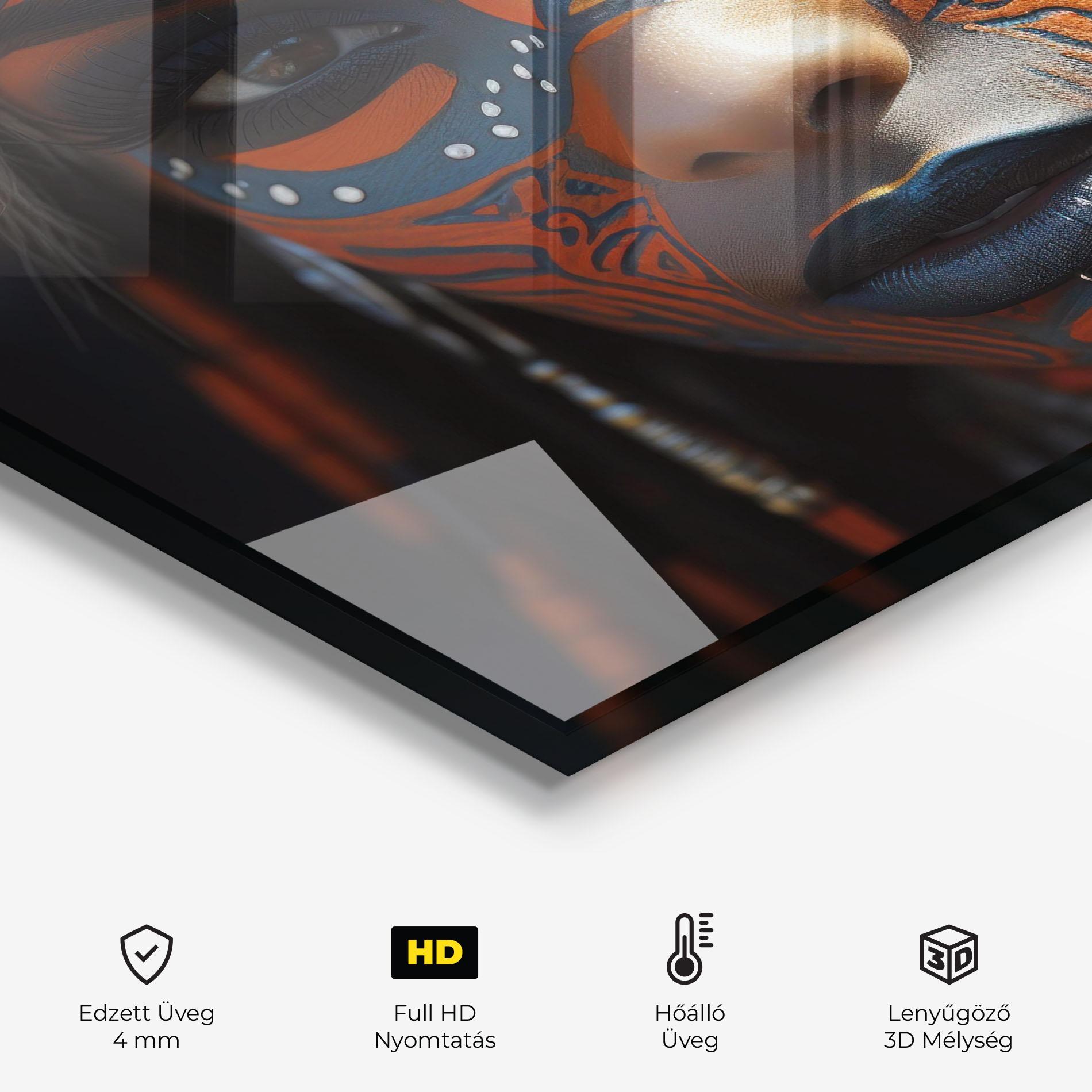 Konyhai üveg hátfal Orange Tribal Paint mockup 2