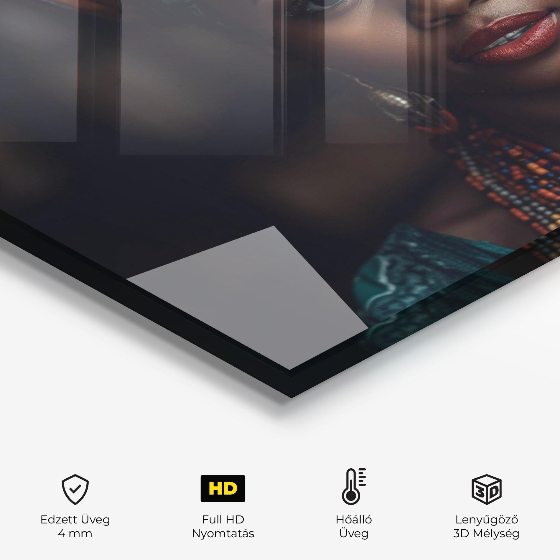 Konyhai üveg hátfal Young African Woman mockup 2