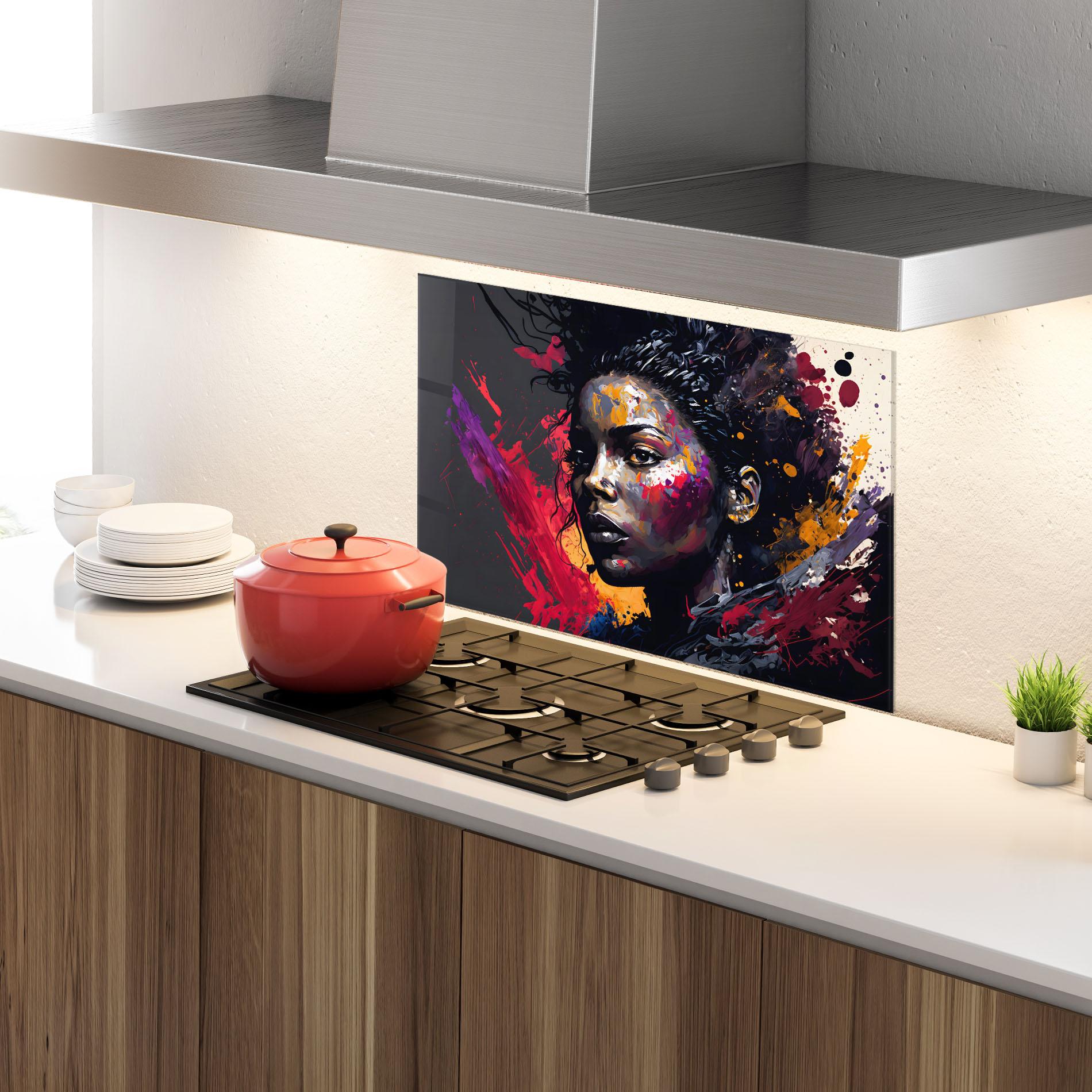 Konyhai üveg hátfal African Woman Splash mockup 4