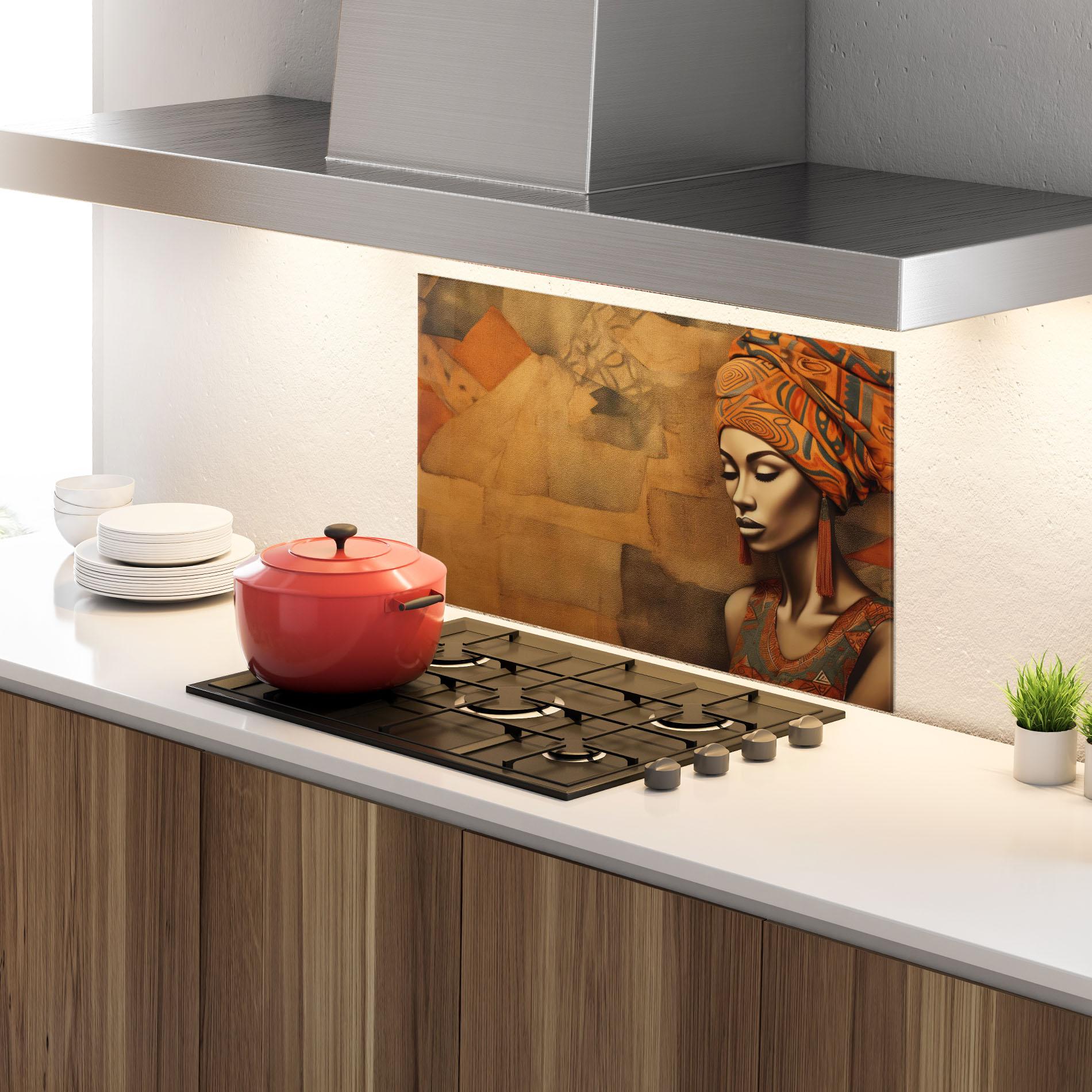 Konyhai üveg hátfal Contemporary African Art mockup 4