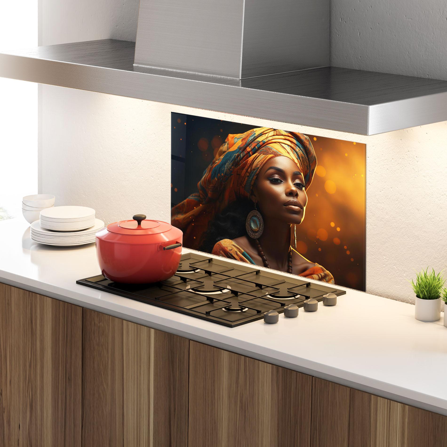 Konyhai üveg hátfal Fashion African Portrait mockup 4