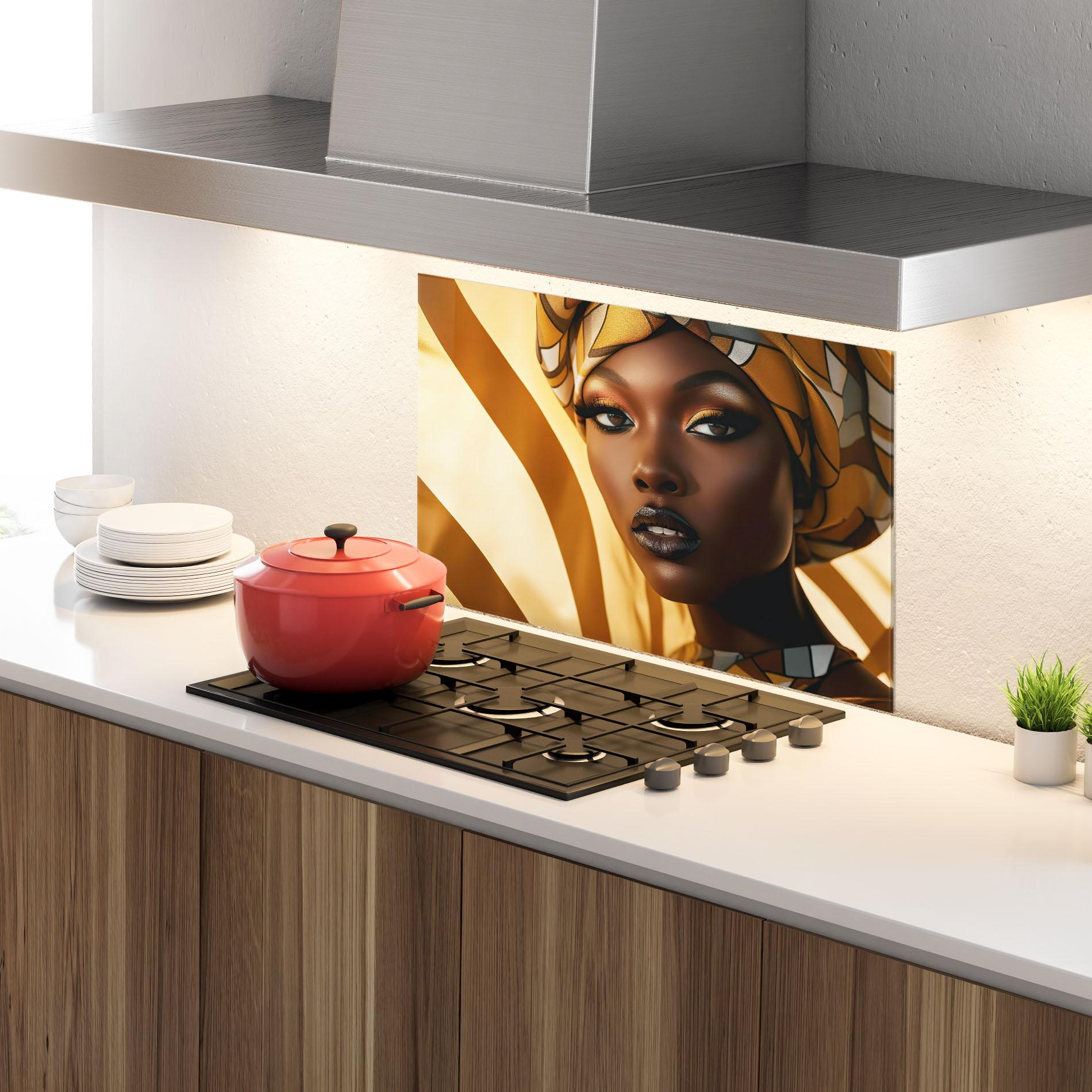Konyhai üveg hátfal Fashion African Woman mockup 4