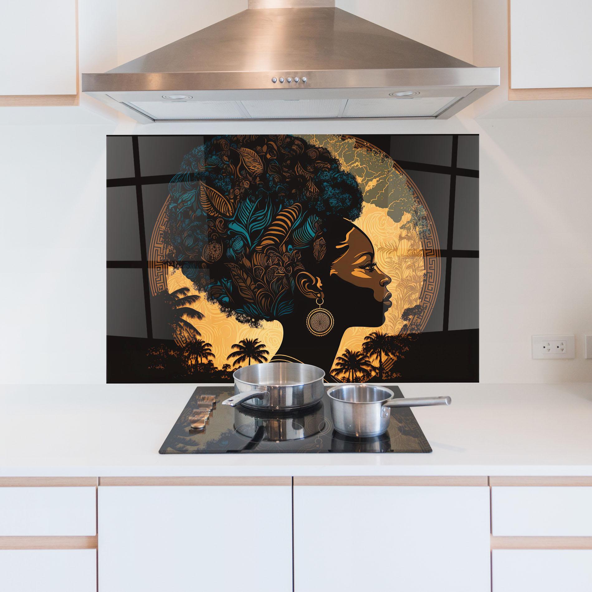 Konyhai üveg hátfal African Profile Woman mockup 5