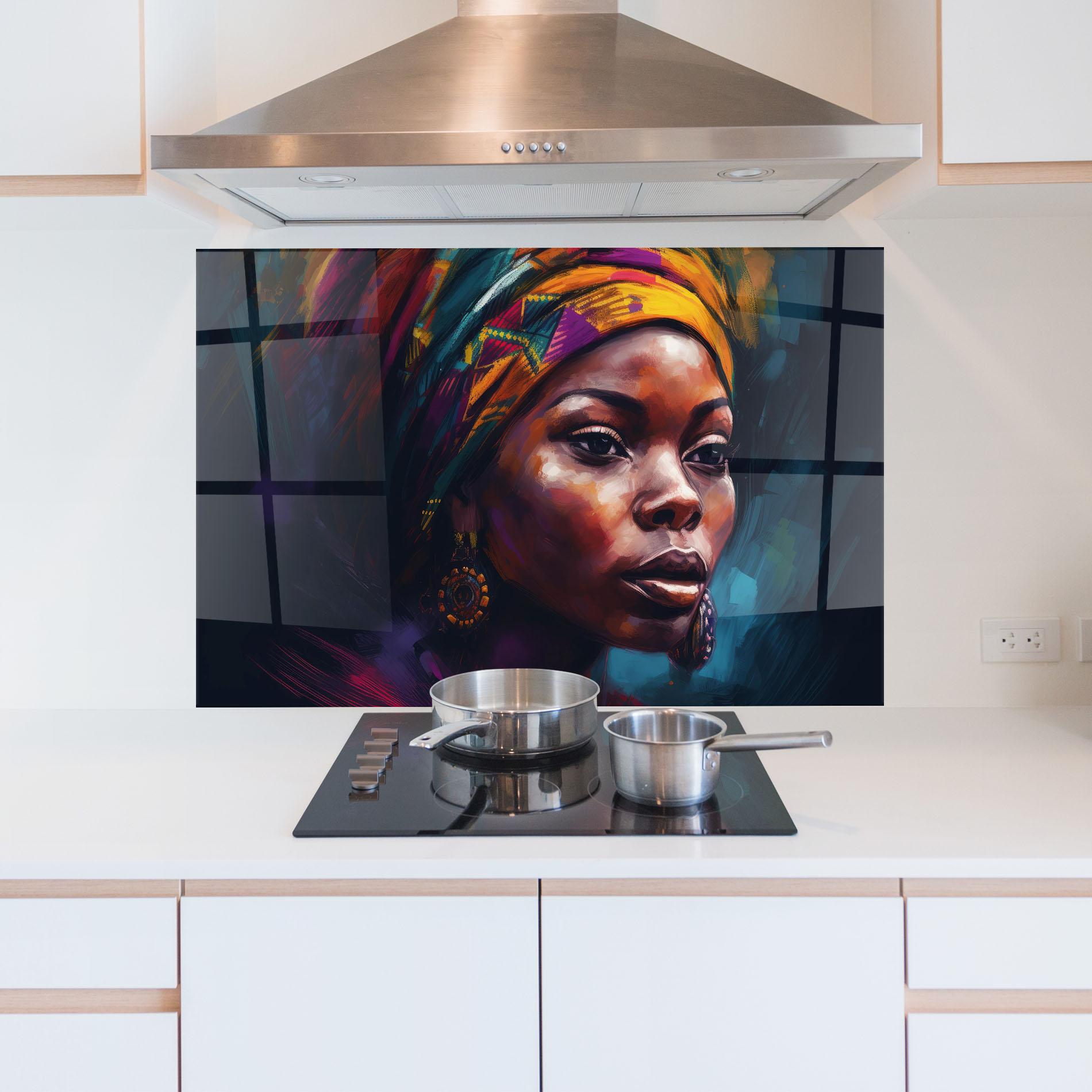 Konyhai üveg hátfal Black Traditional Woman mockup 5