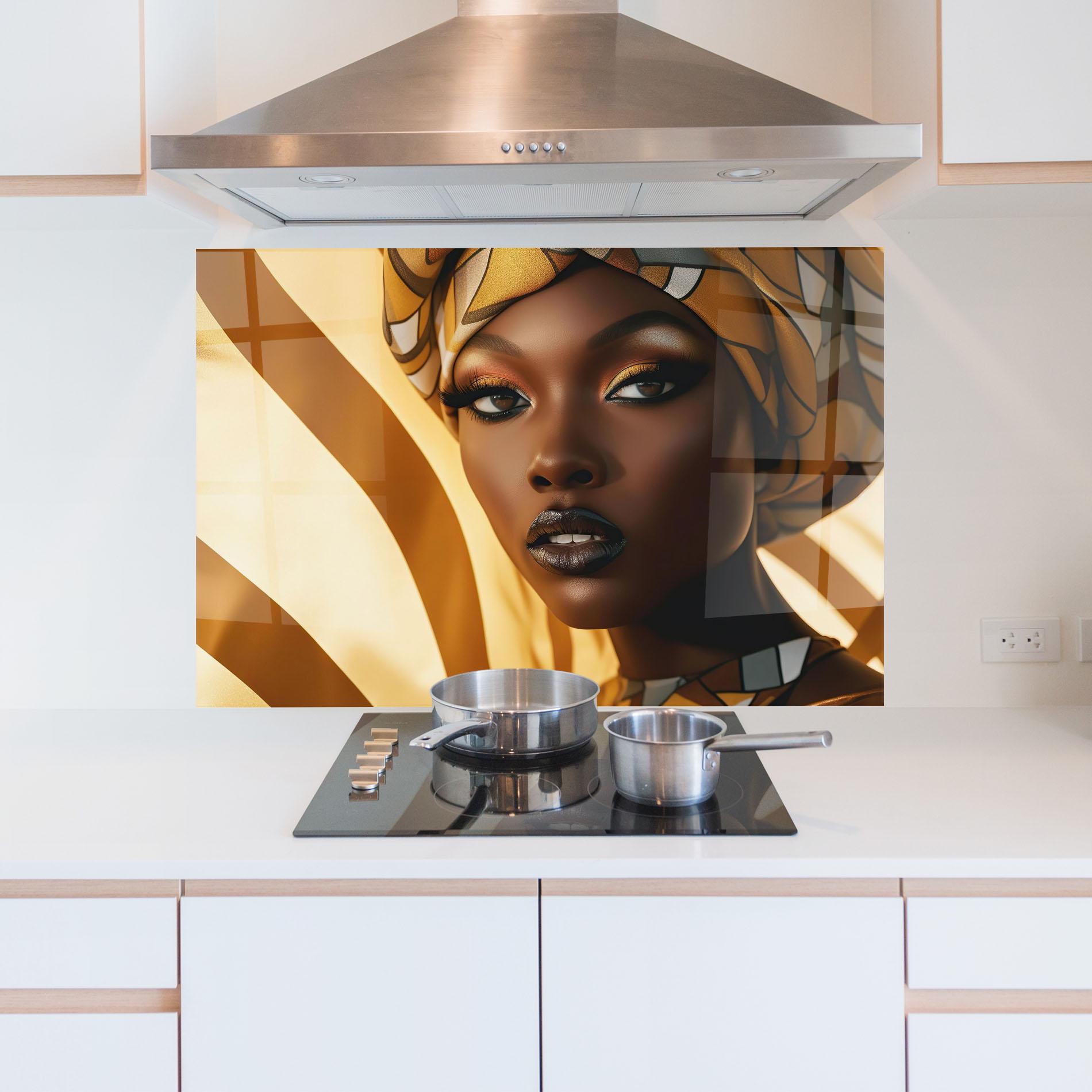 Konyhai üveg hátfal Fashion African Woman mockup 5