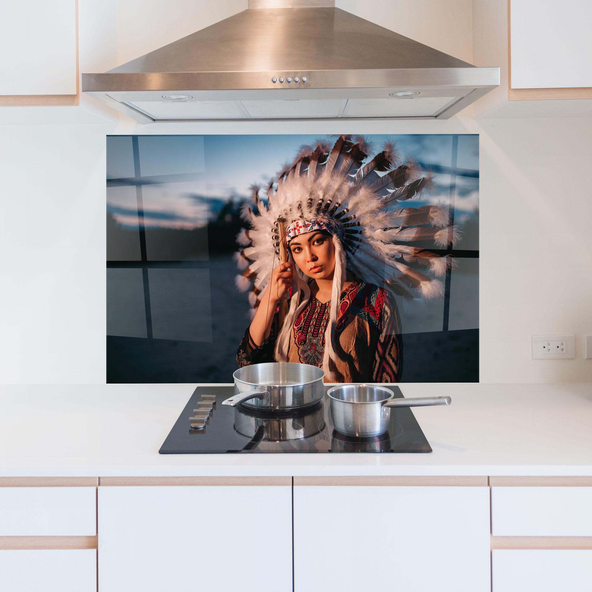 Konyhai üveg hátfal Indian Woman Sunset mockup 5