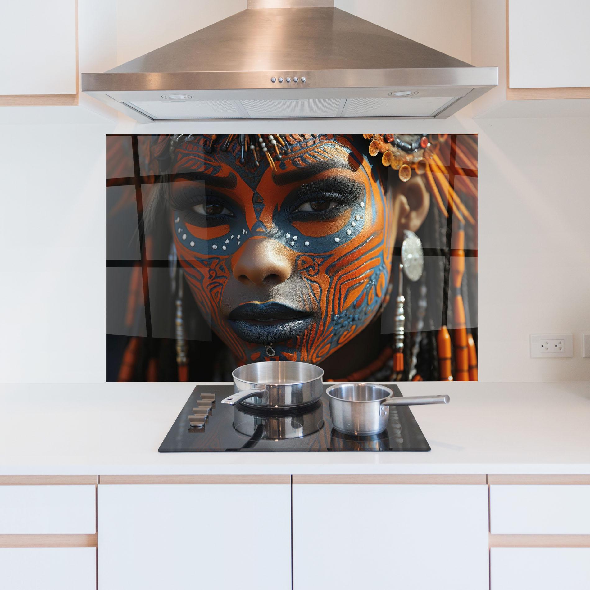 Konyhai üveg hátfal Orange Tribal Paint mockup 5