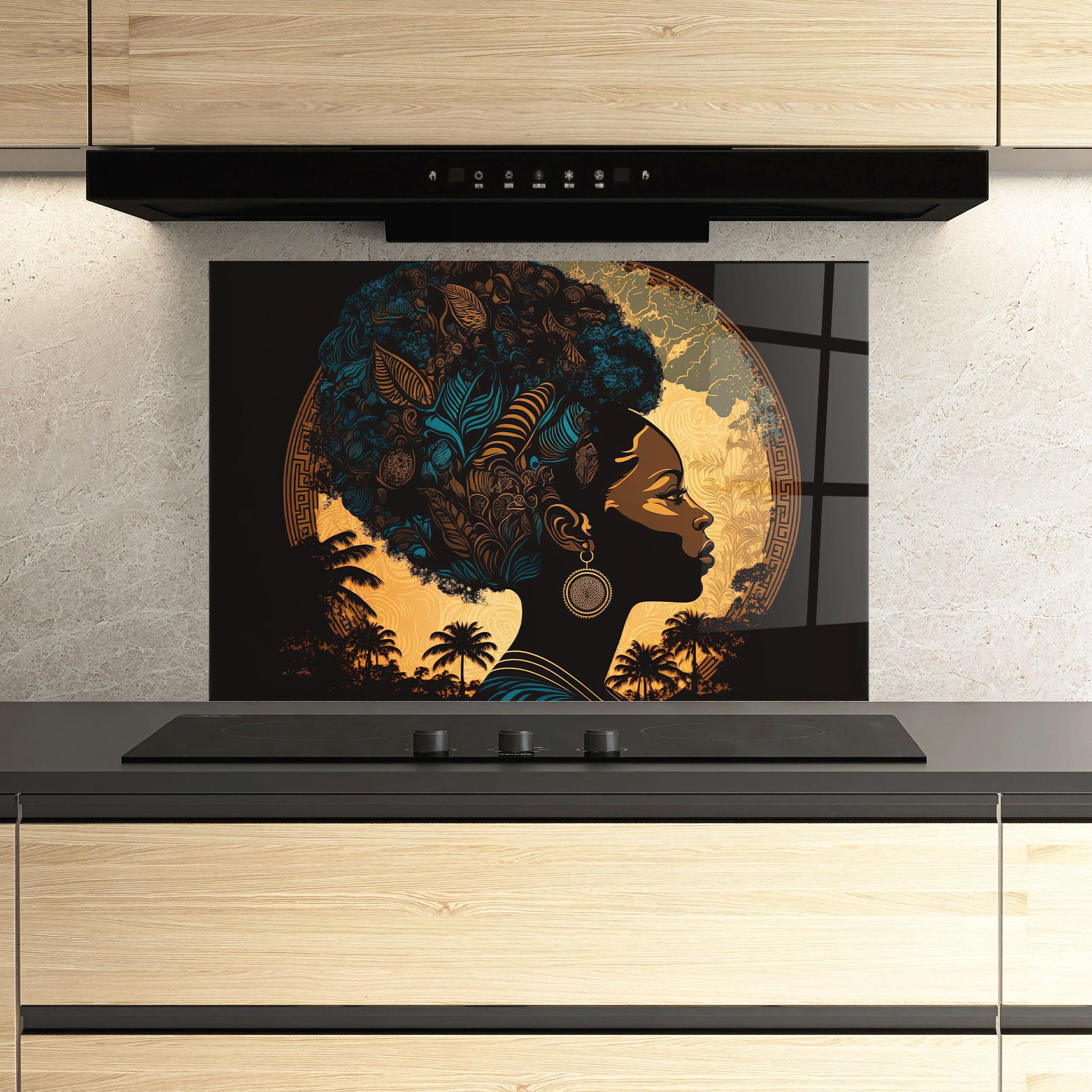 Konyhai üveg hátfal African Profile Woman mockup 3