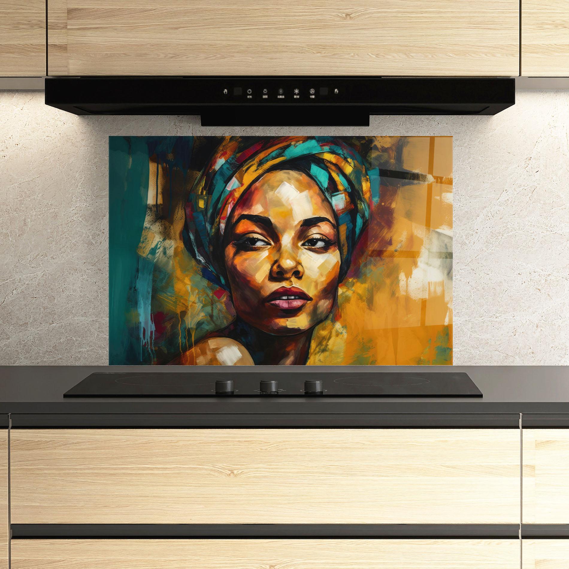 Konyhai üveg hátfal African Woman Looking mockup 3