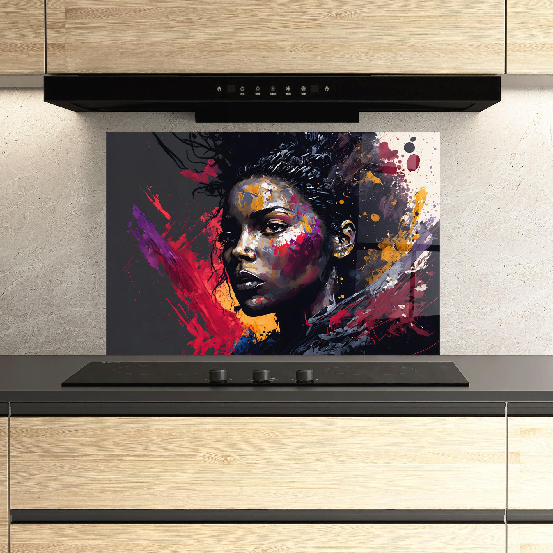 Konyhai üveg hátfal African Woman Splash mockup 3