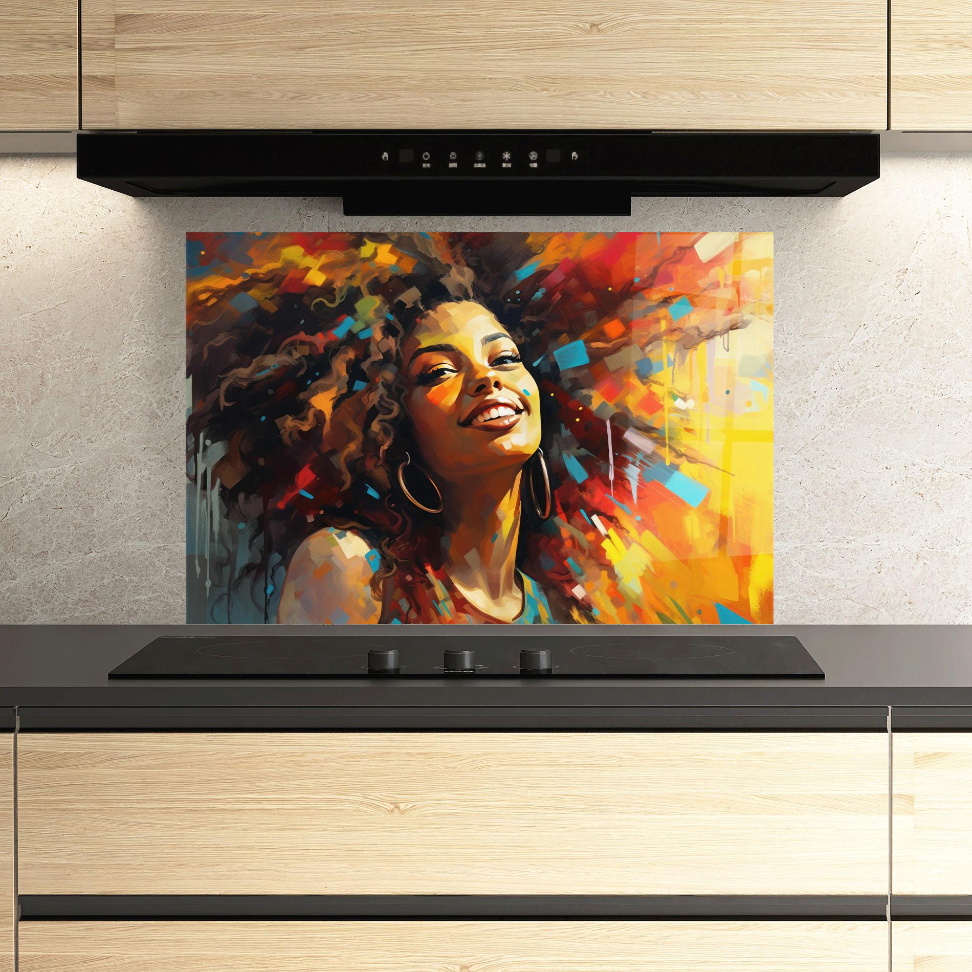 Konyhai üveg hátfal Cheerful African Woman mockup 3