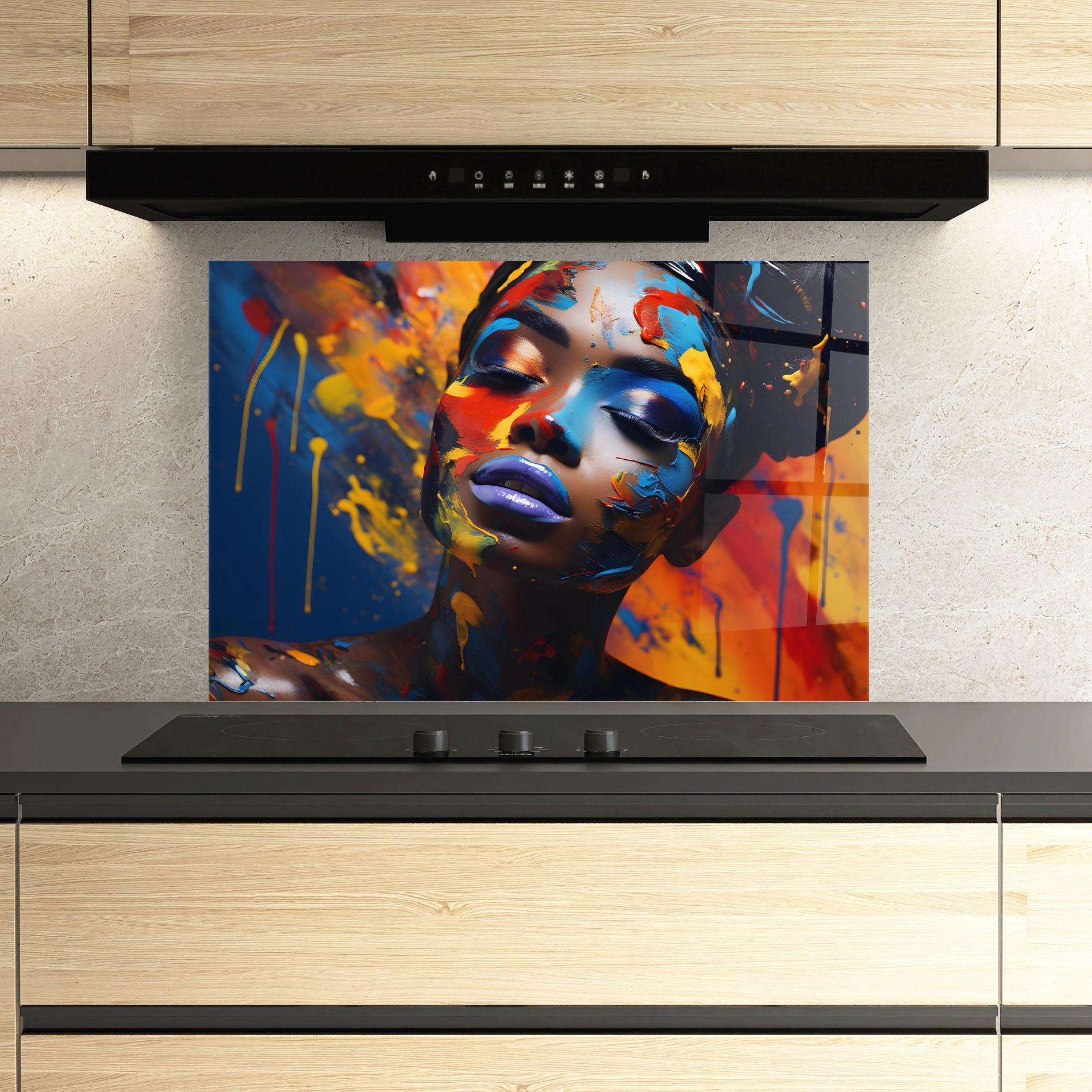 Konyhai üveg hátfal Color Splash African Woman mockup 3
