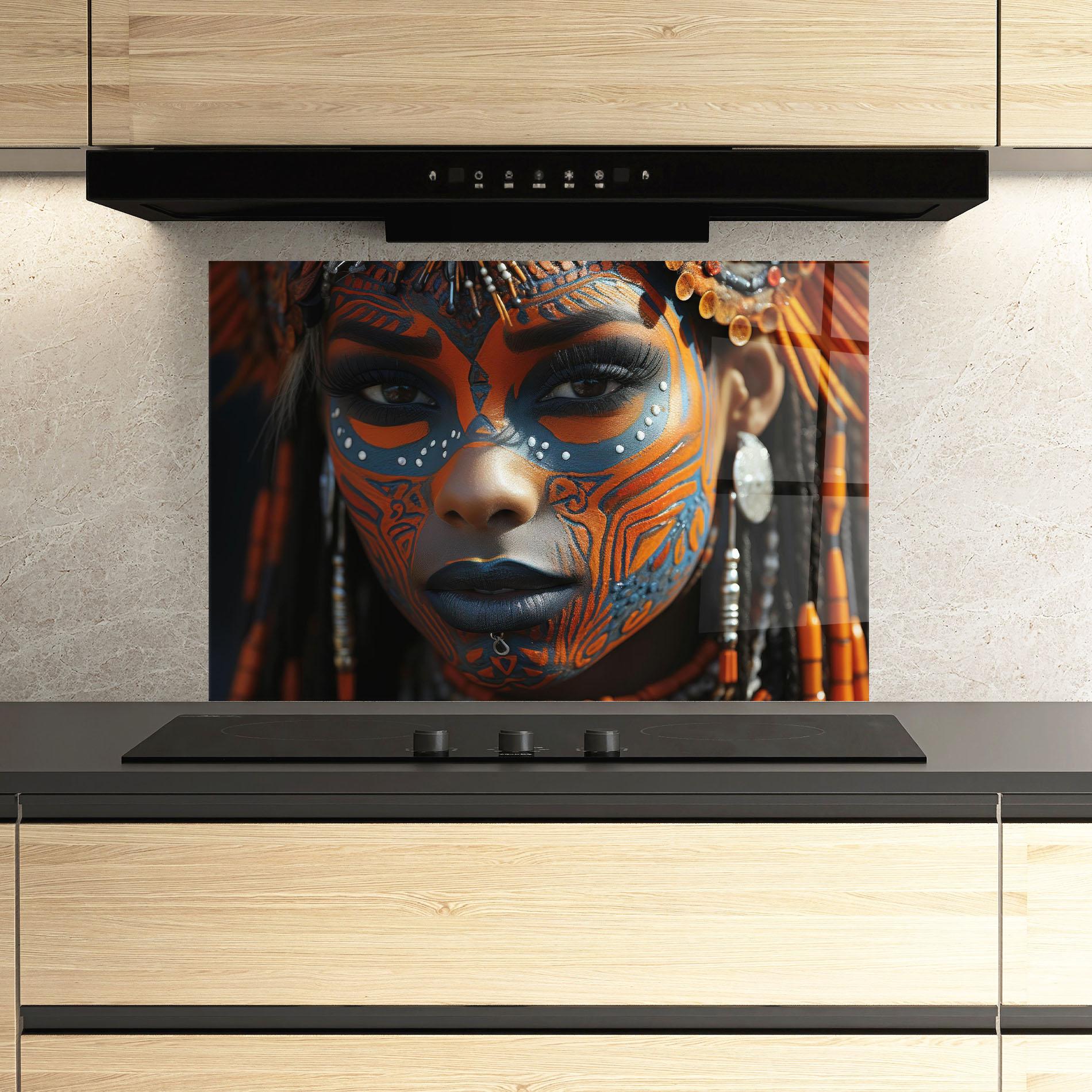 Konyhai üveg hátfal Orange Tribal Paint mockup 3