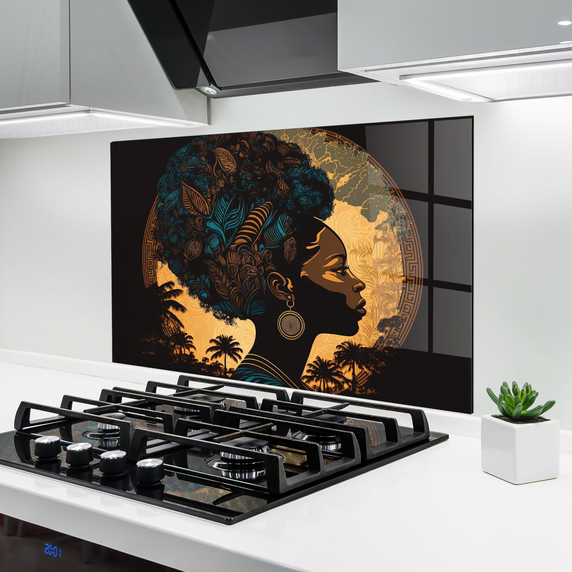 Konyhai üveg hátfal African Profile Woman mockup 6