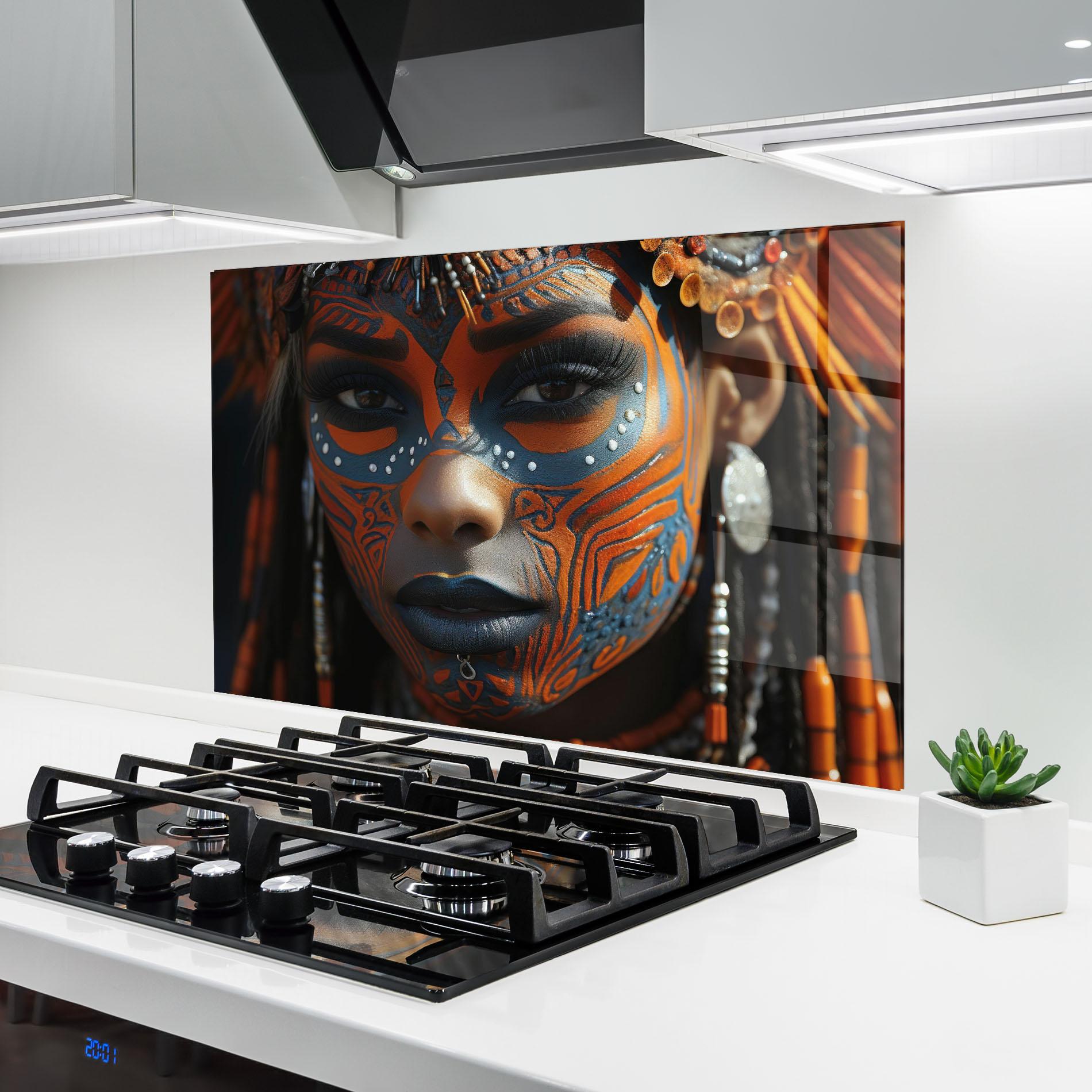 Konyhai üveg hátfal Orange Tribal Paint mockup 6
