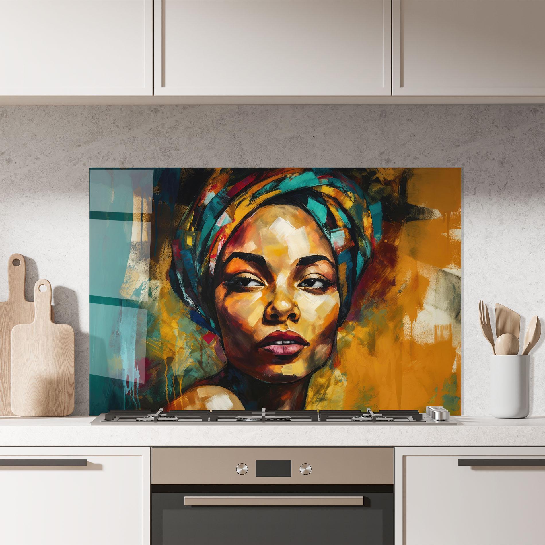 Konyhai üveg hátfal African Woman Looking mockup 7
