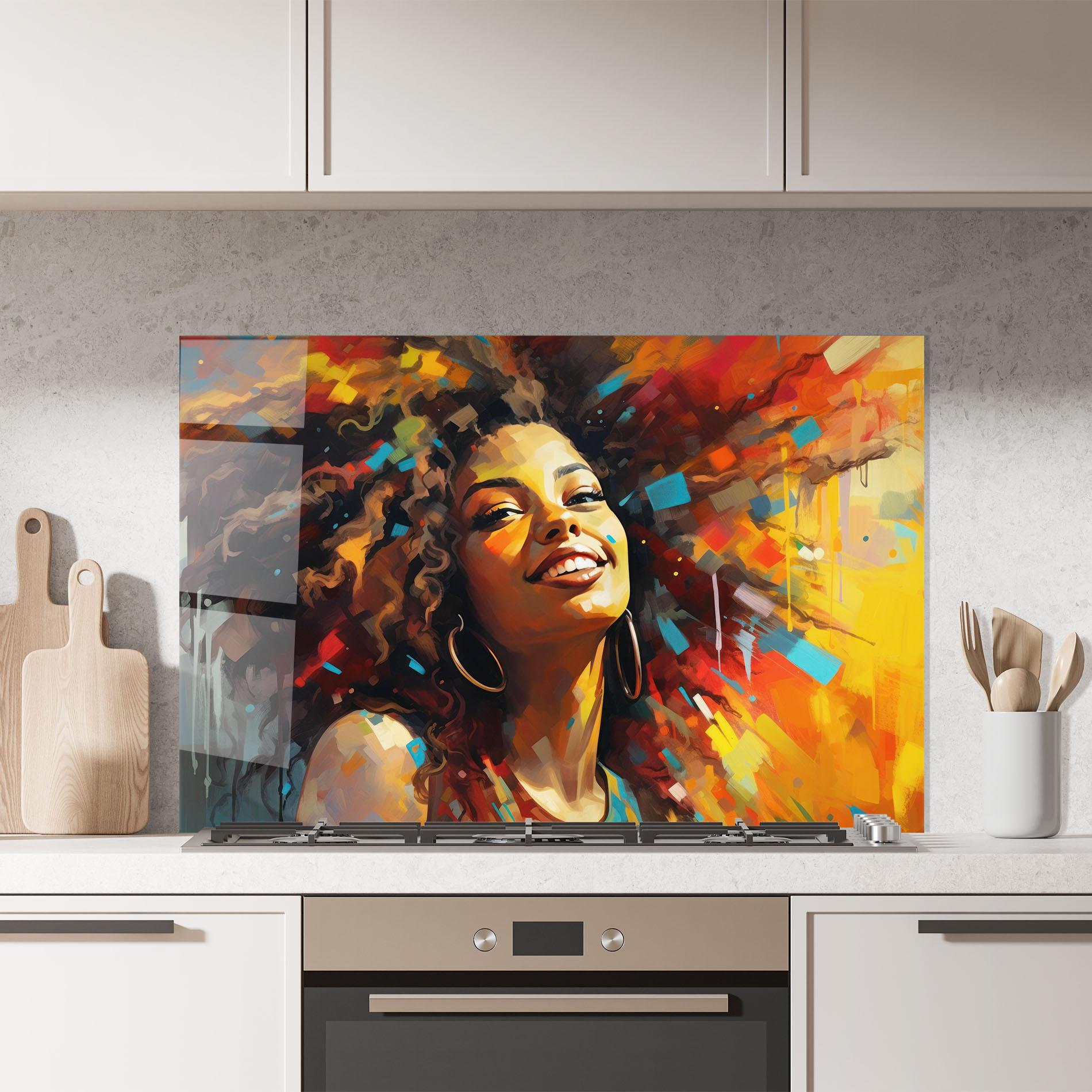 Konyhai üveg hátfal Cheerful African Woman mockup 7