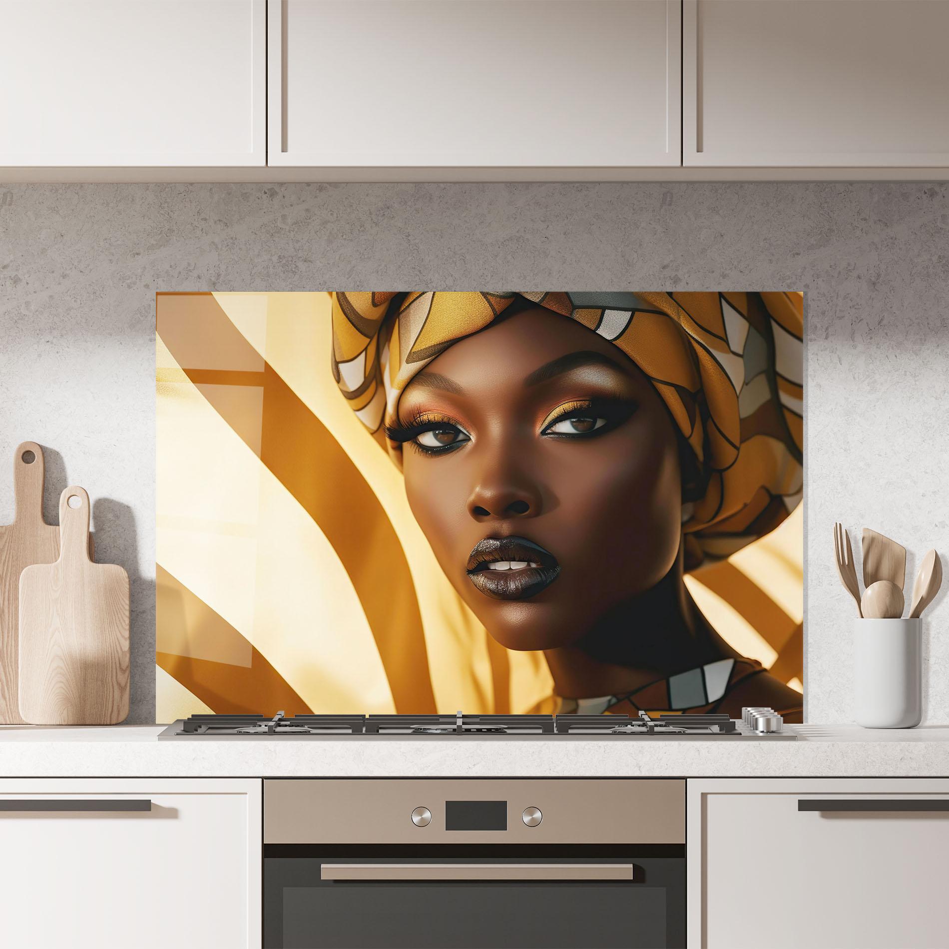 Konyhai üveg hátfal Fashion African Woman mockup 7