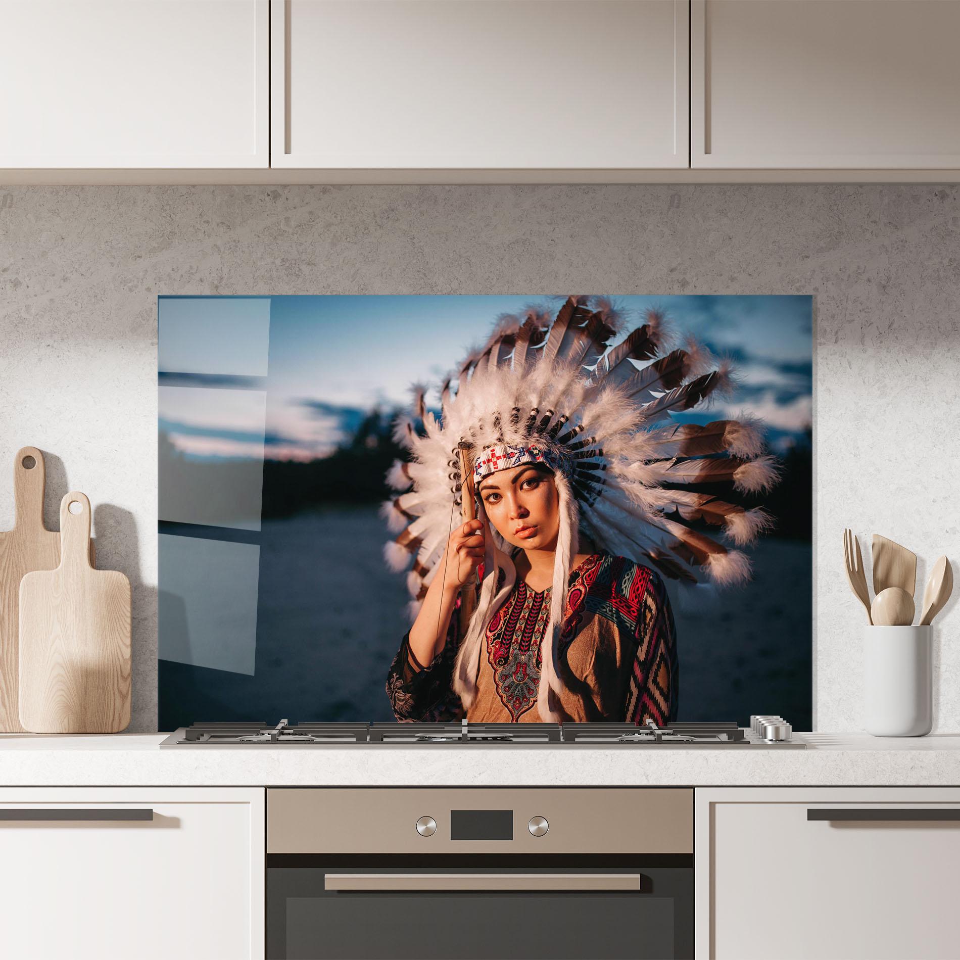 Konyhai üveg hátfal Indian Woman Sunset mockup 7